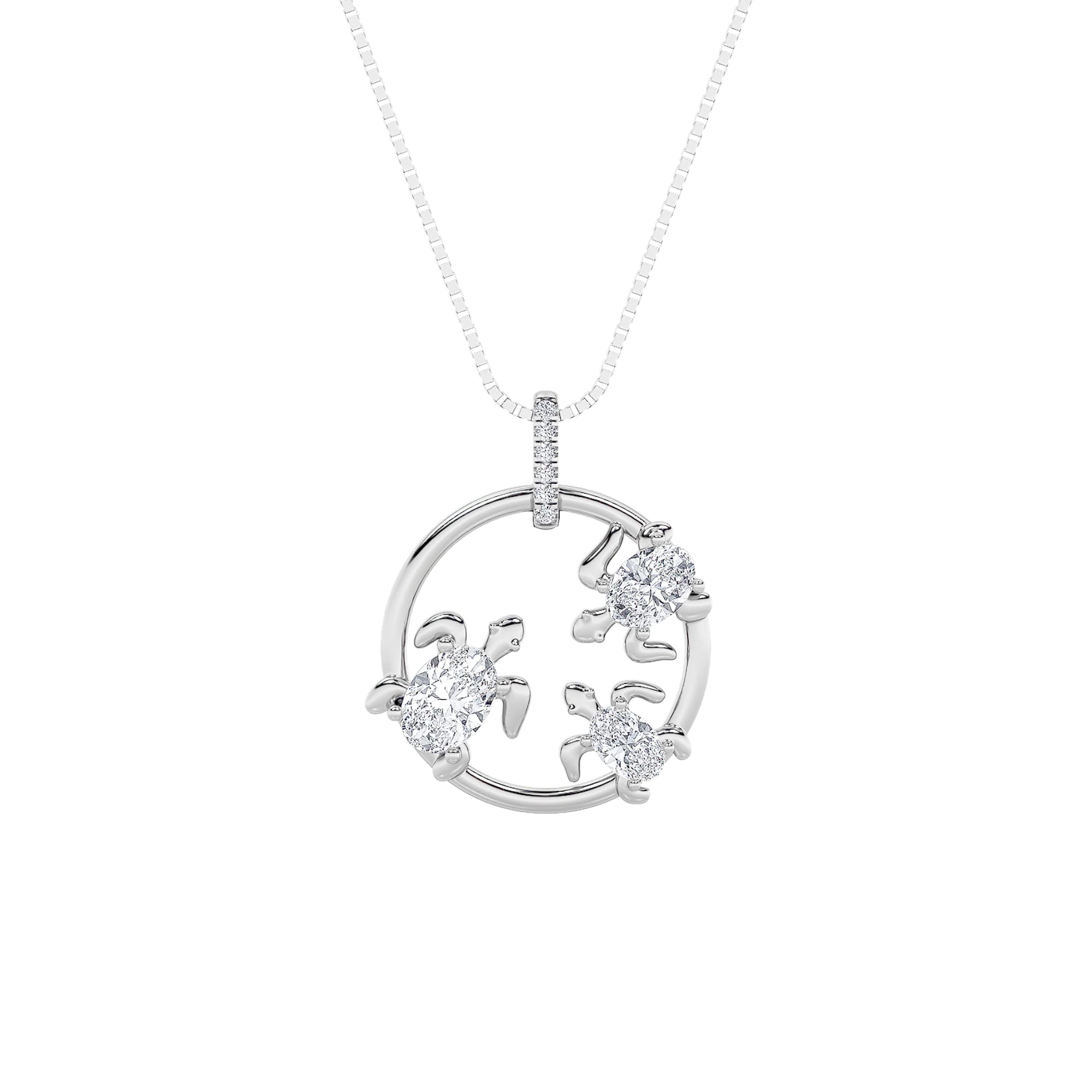 Oval Lab Diamond Baby Turtle Pendant — 2 ct total weight in 14k white gold · product view 1