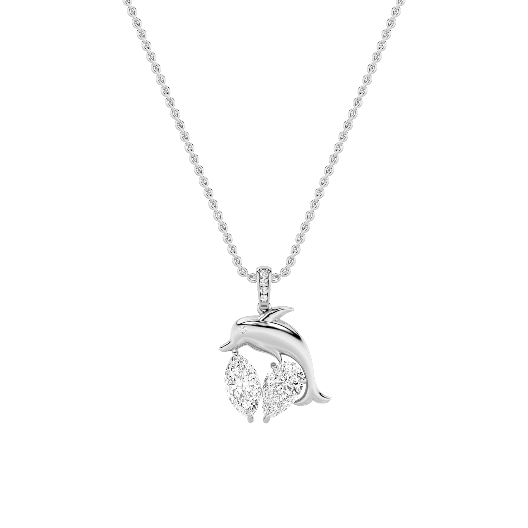 Marquise Lab Diamond Dolphin Pendant — 2 ct total weight in 14k white gold · product view 1