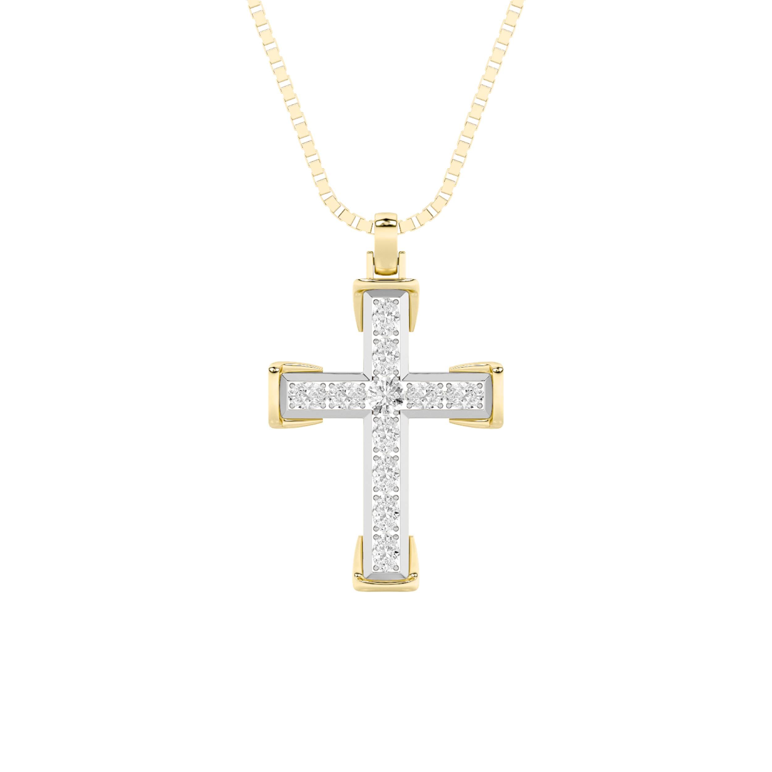 Round Lab Diamond CrossPendant — 3 ct total weight in 14k white gold · product view 1