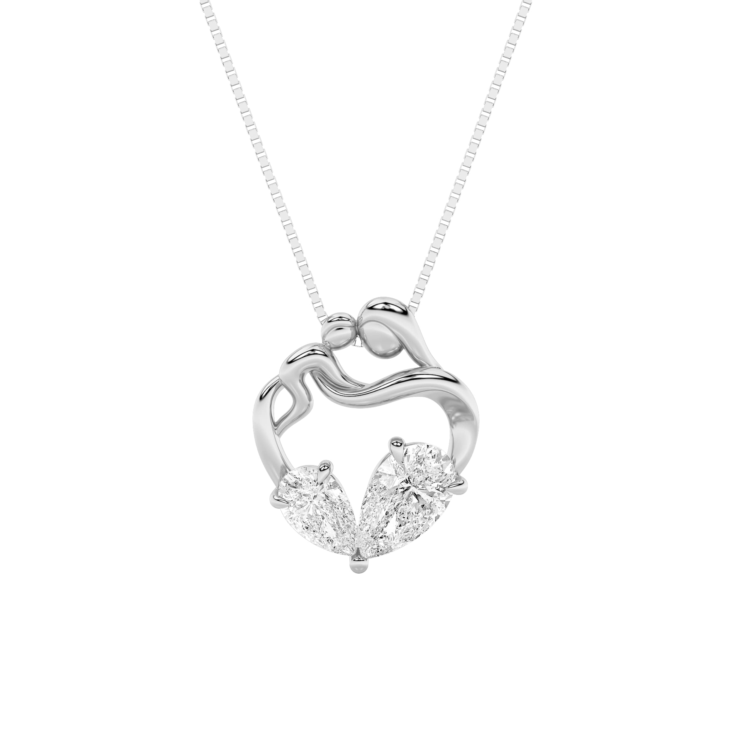 Pear Lab Diamond Mother& Child Heart Pendant — 3 ct total weight in 14k white gold · product view 1