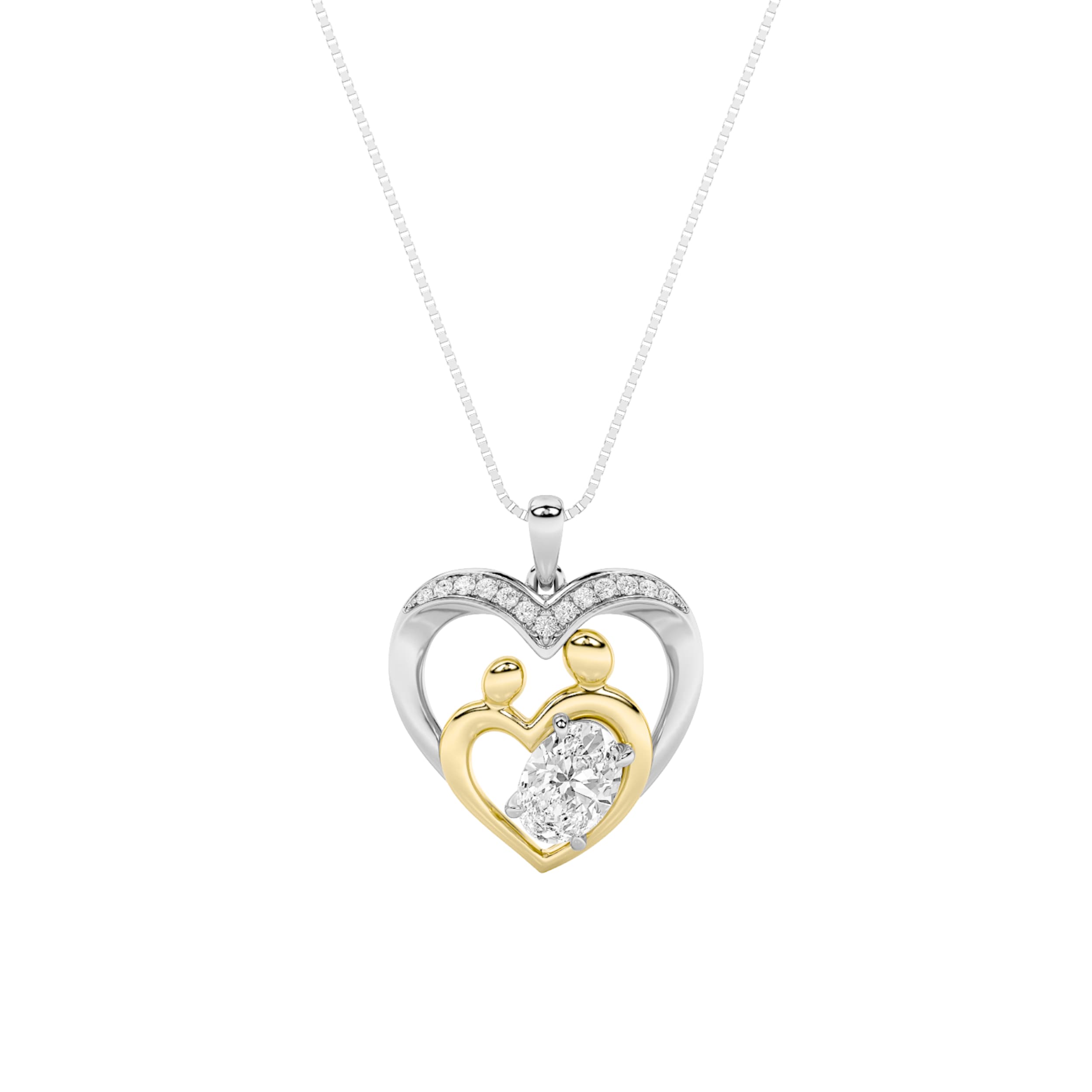 Oval Lab Diamond Heart Pendant — 1 ct total weight in 14k white gold · product view 1