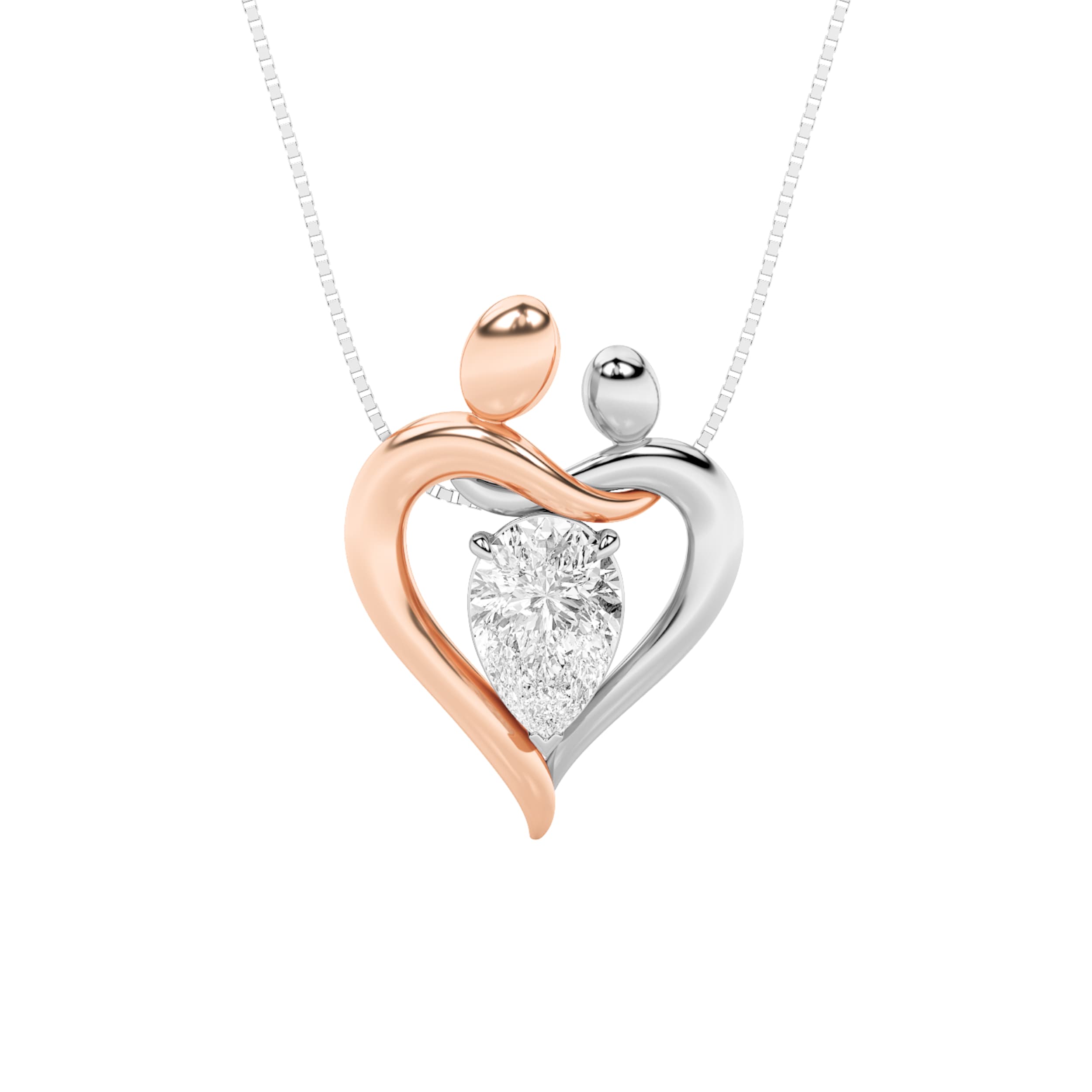 Pear Lab Diamond Mother & Child Heart Pendant — 1.5 ct total weight in 14k white gold · product view 1