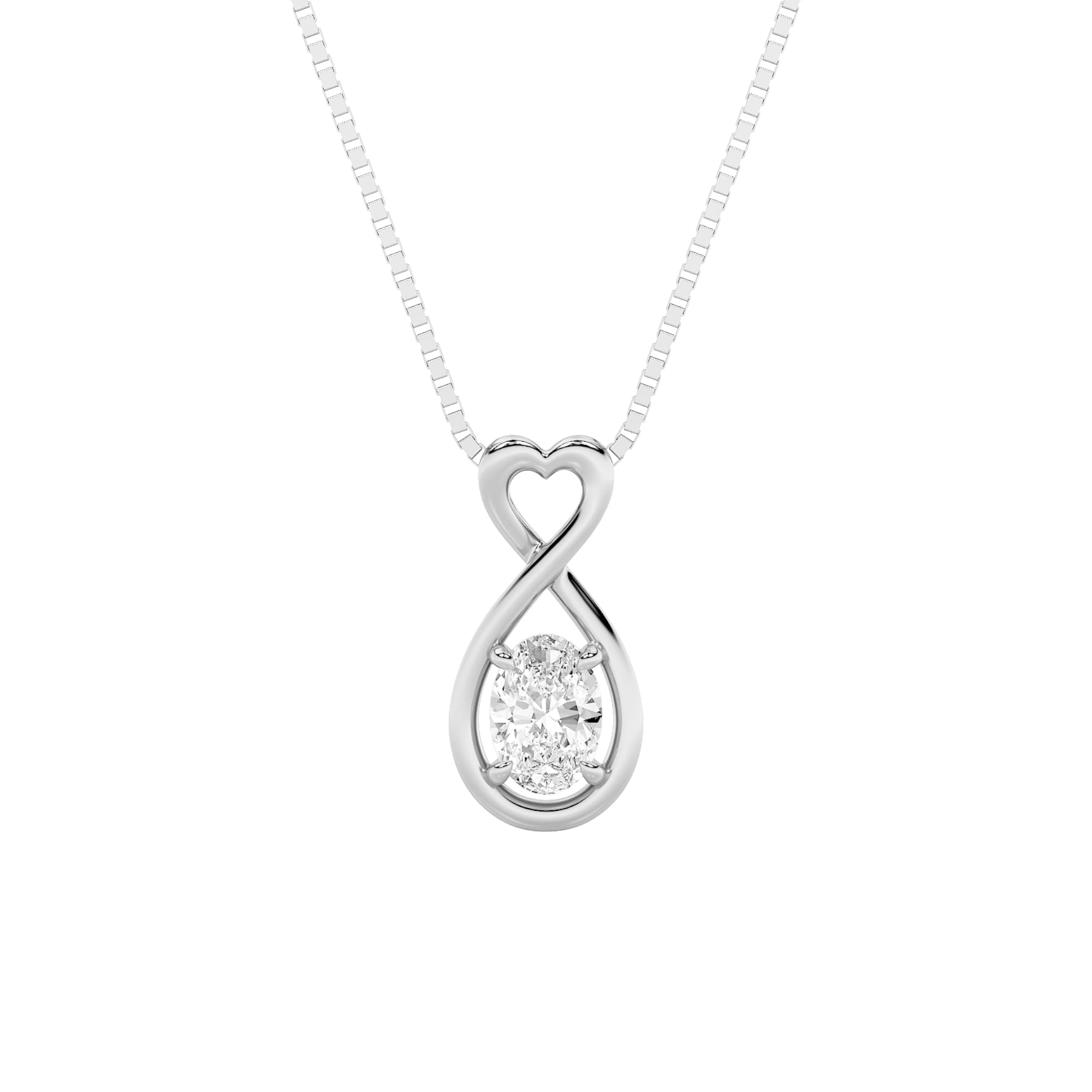 Oval Lab Diamond Fancy Solitaire Pendant — 1 ct total weight in 14k white gold · product view 5