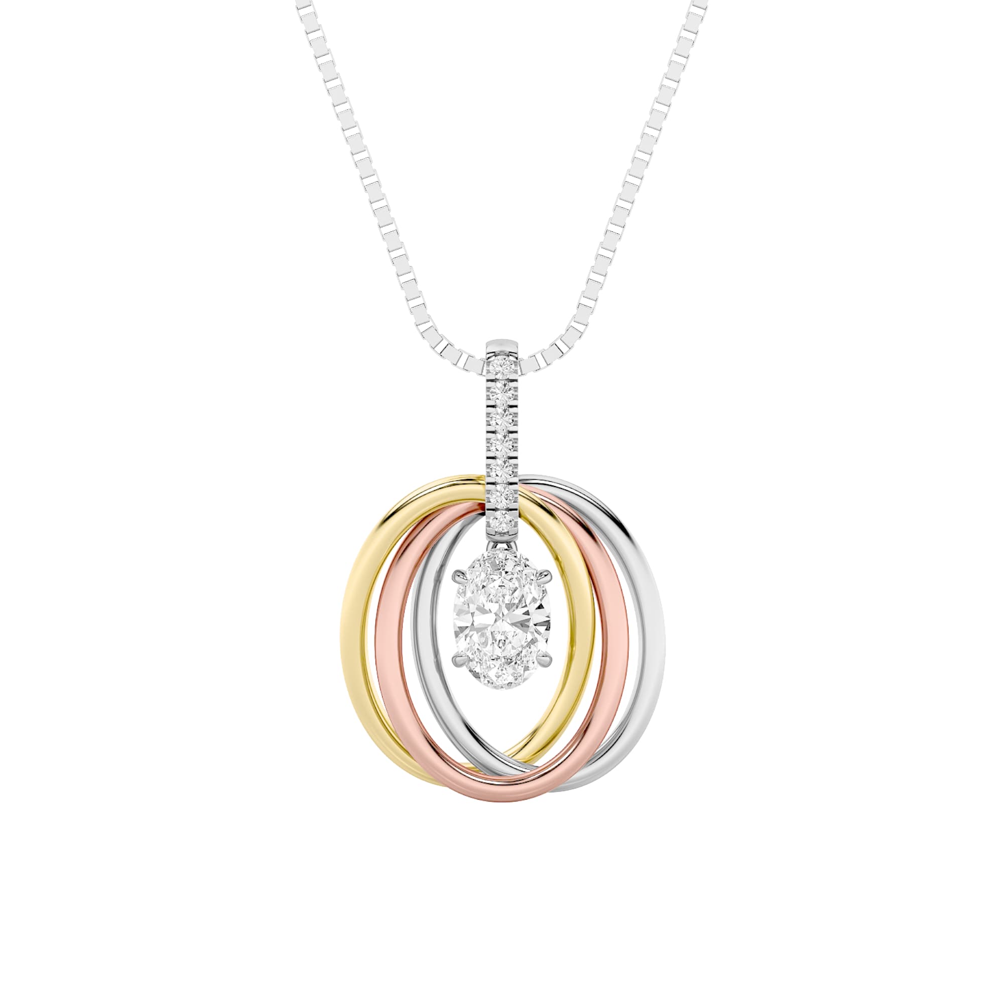 Oval Lab Diamond Three Tone Solitaire Accented Pendant — 1.5 ct total weight in 14k white gold · product view 1