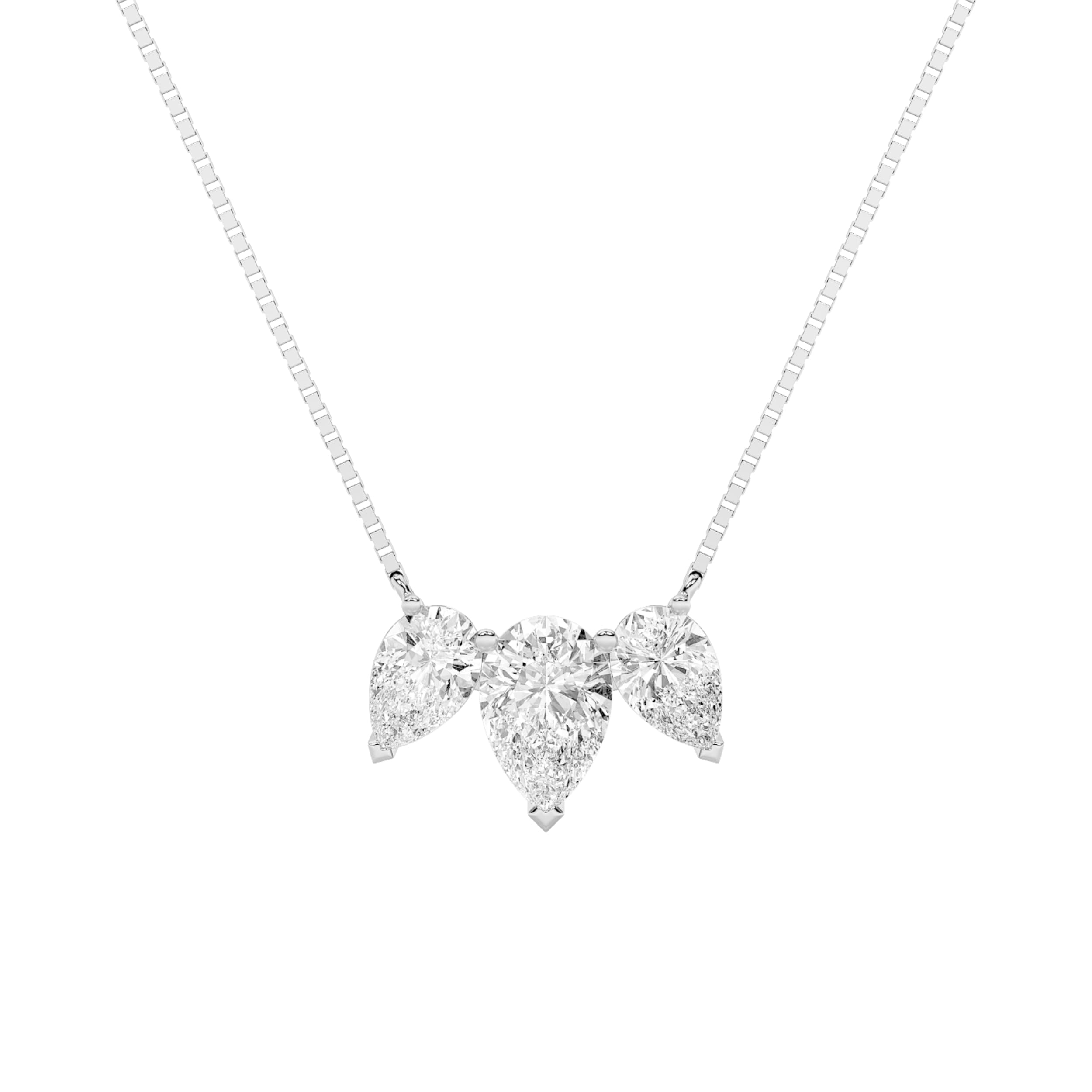 Pear Lab Diamond Three Stone Necklace — 3 ct total weight in 14k white gold · product view 1