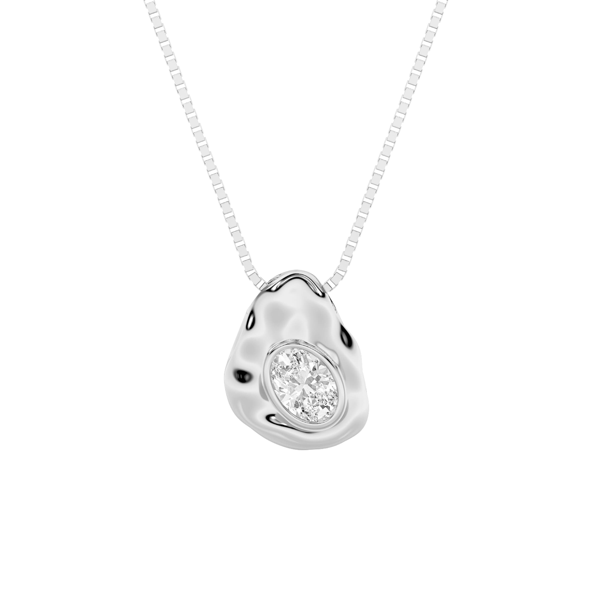 Oval Lab Diamond Organic Design Solitaire Pendant — 1 ct total weight in 14k white gold · product view 1