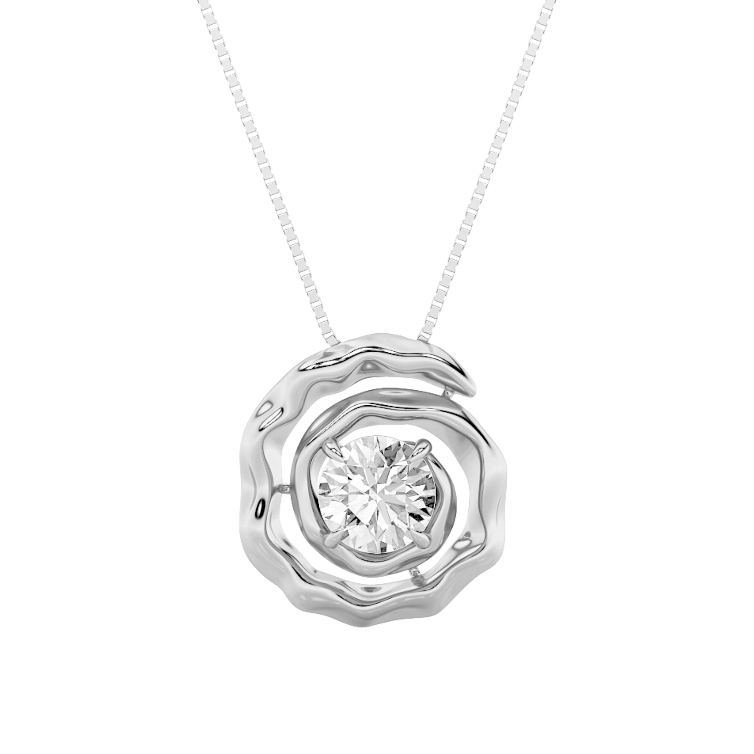 Round Lab Diamond Organic Design Solitaire Pendant — 1 ct total weight in 14k white gold · product view 1