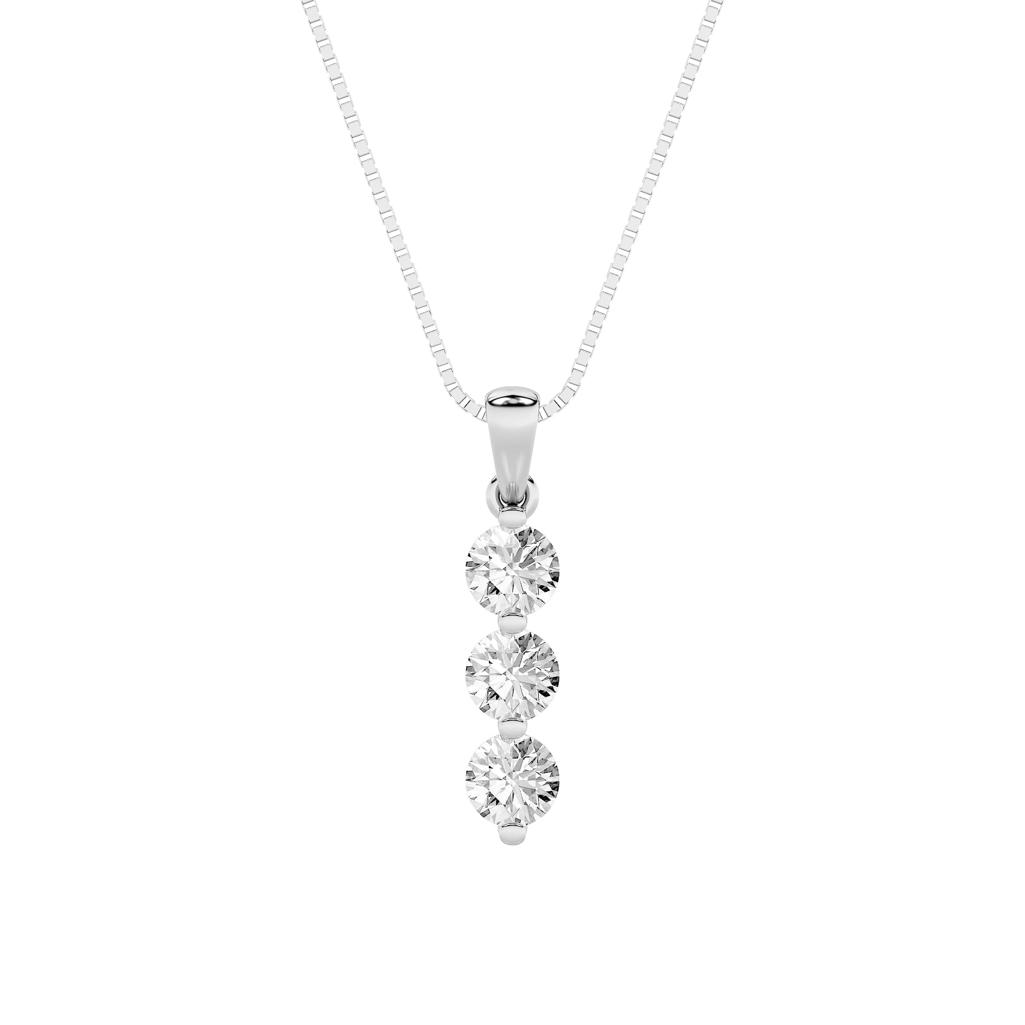 Round Lab Diamond ThreeStone Pendant — 1 ct total weight in 14k white gold · product view 1