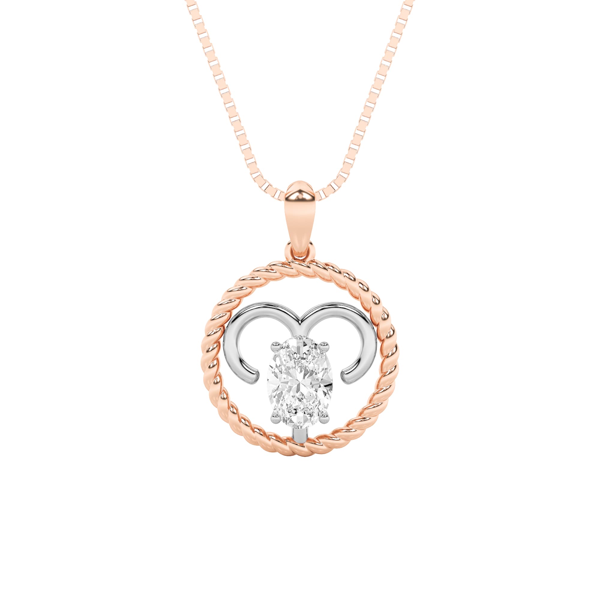 Oval Lab Diamond ZodiacPendant — 1 ct total weight in 14k rose gold · product view 1