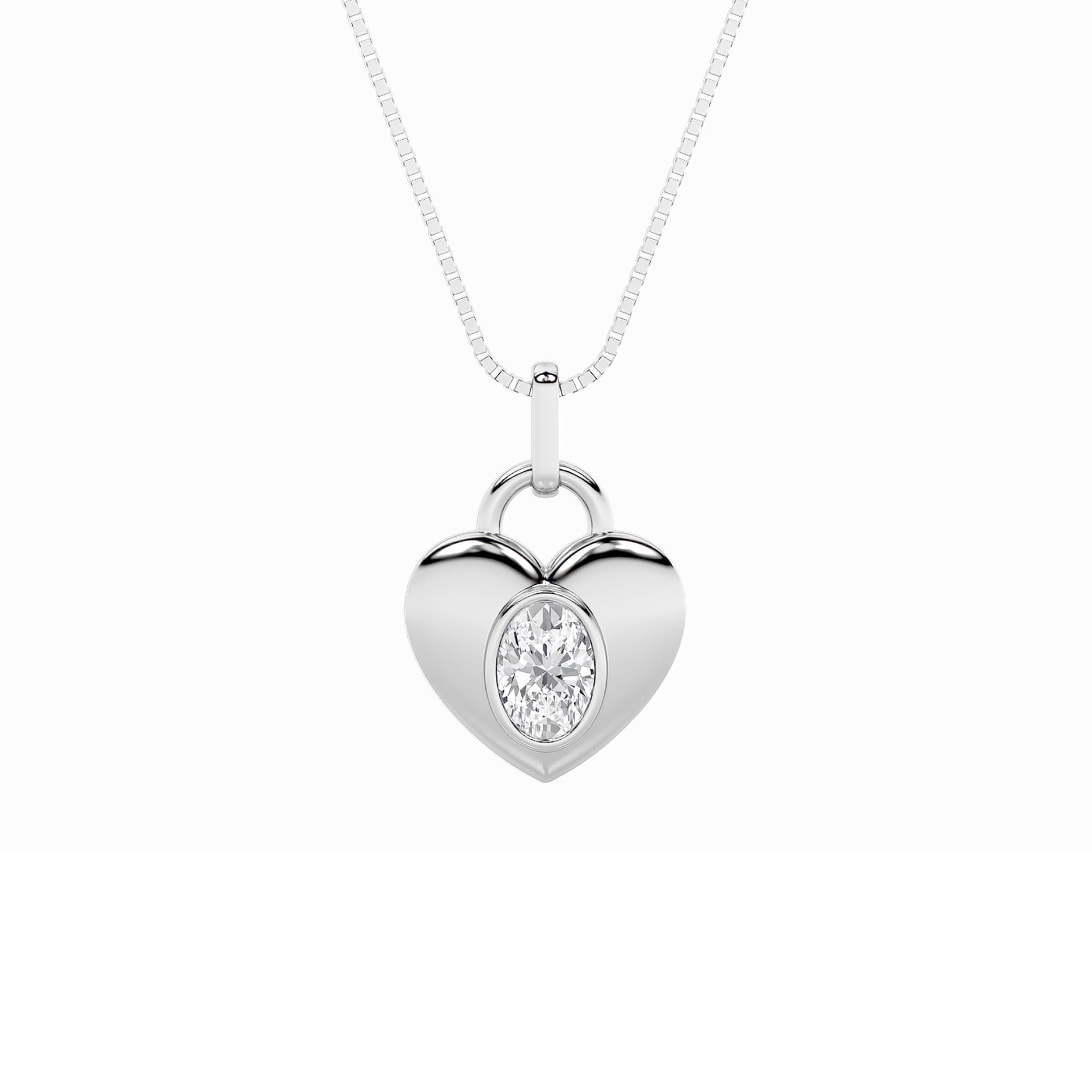 Oval Lab Diamond Heart Pendant — 1 ct total weight in 14k white gold · product view 1