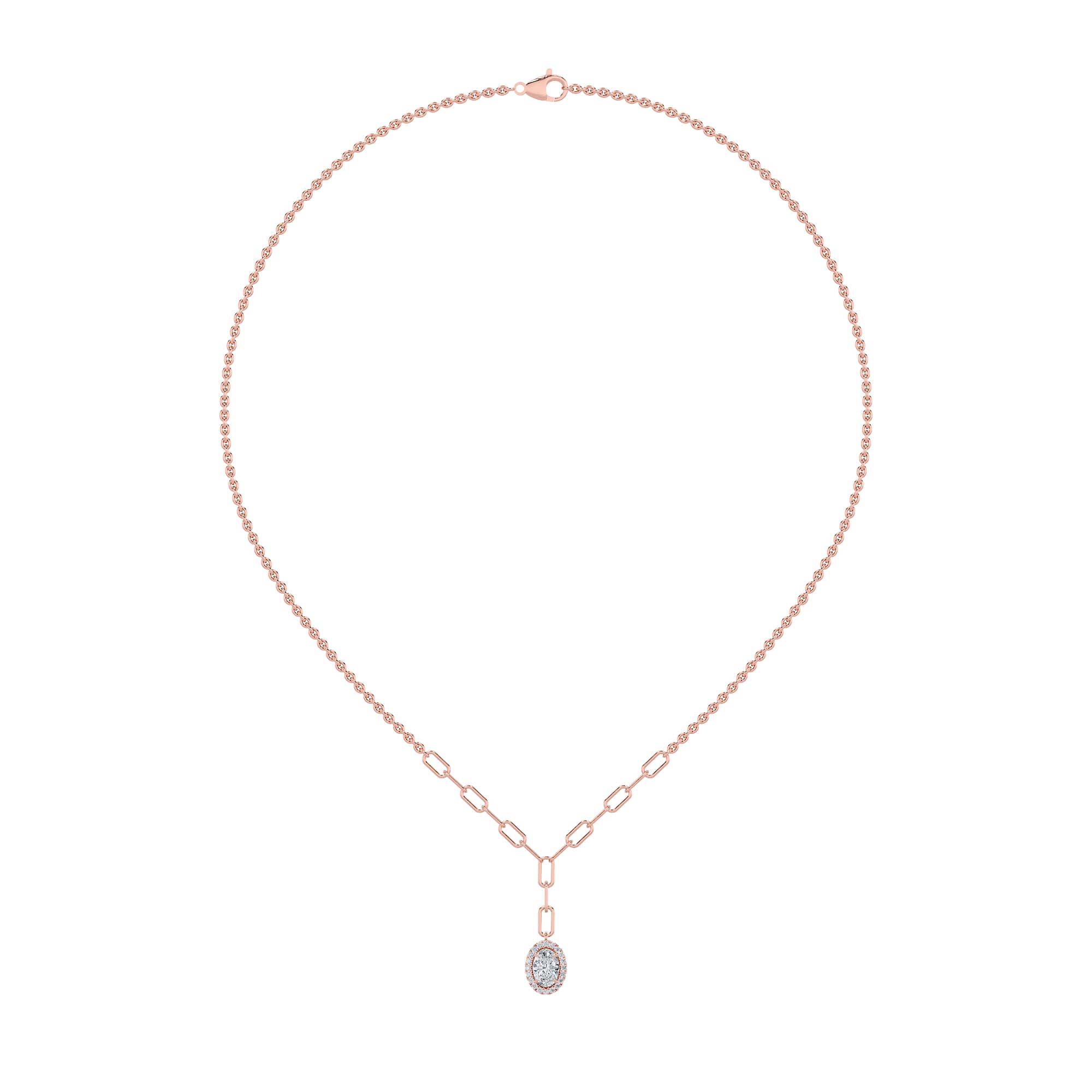 Oval Lab Diamond Solitaire Necklace — 1.5 ct total weight in 14k rose gold · product view 1