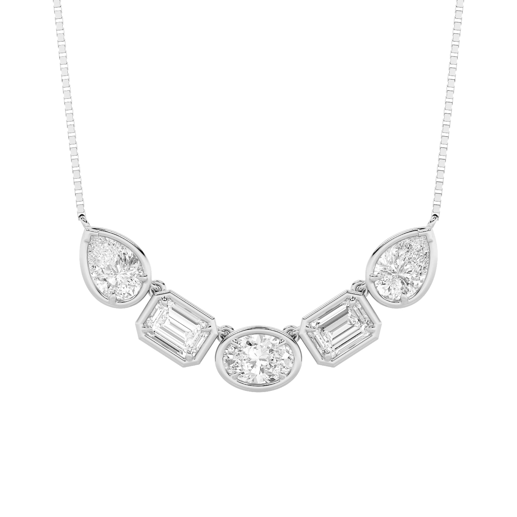 Oval Lab Diamond FiveStone Necklace — 2.5 ct total weight in 14k white gold · product view 1