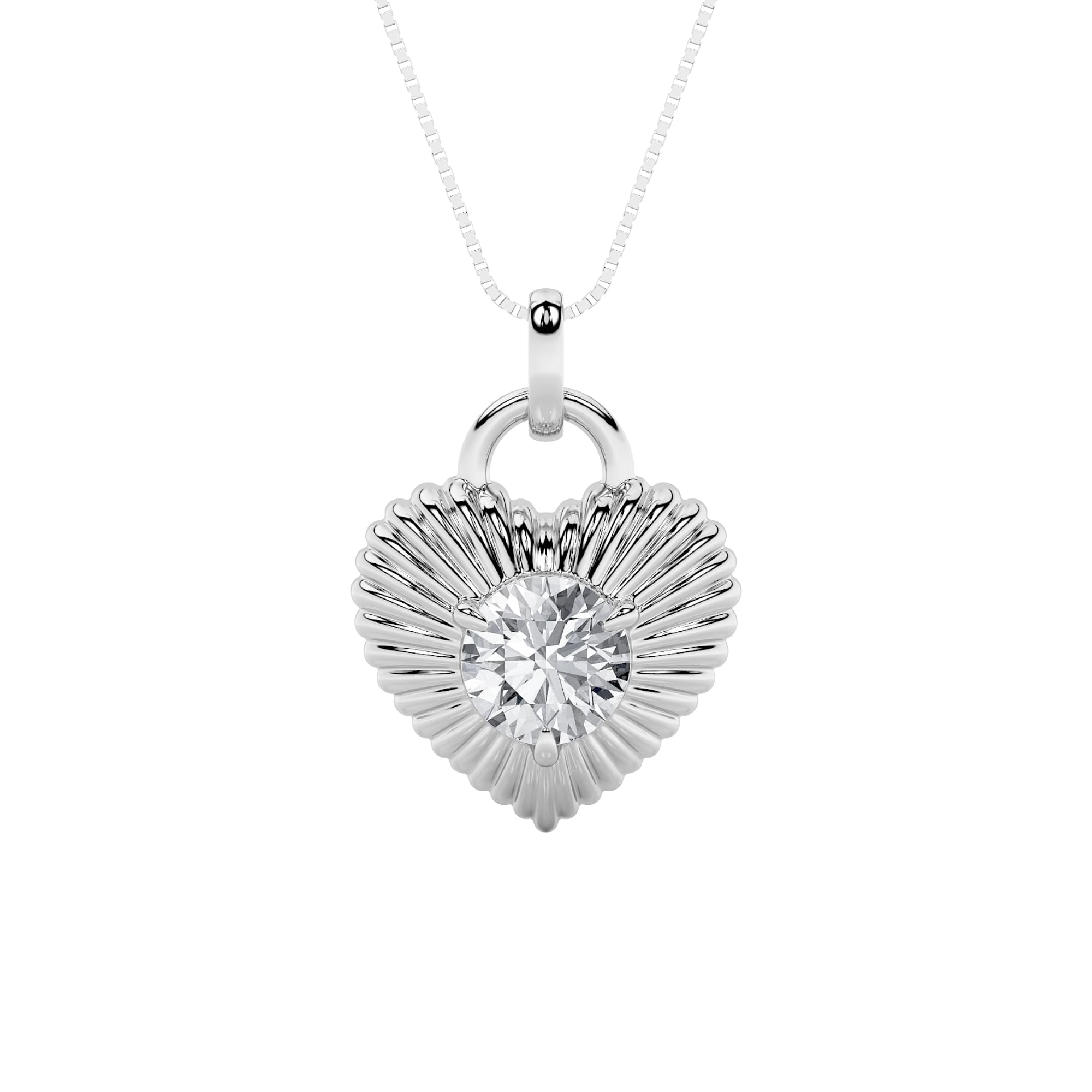 Round Lab Diamond Heart Pendant — 1.5 ct total weight in 14k white gold · product view 1