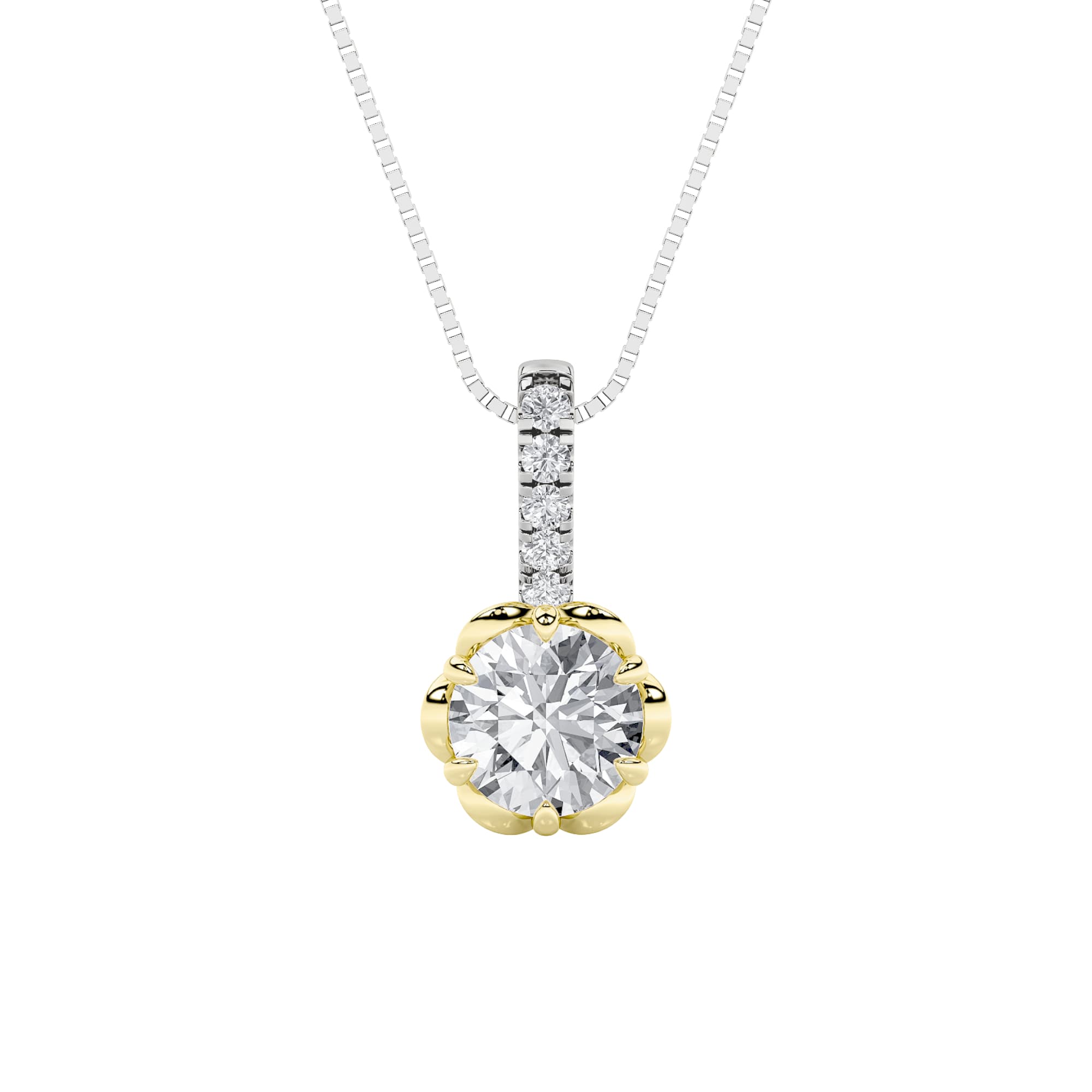 Round Lab Diamond TwoTone Pendant — 1.5 ct total weight in 14k white gold · product view 1