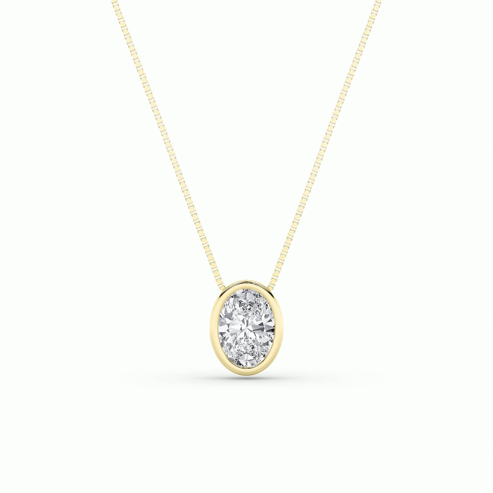 Oval Lab Diamond Bezel Set Solitaire Pendant — 1 ct total weight in 14k yellow gold · product view 1