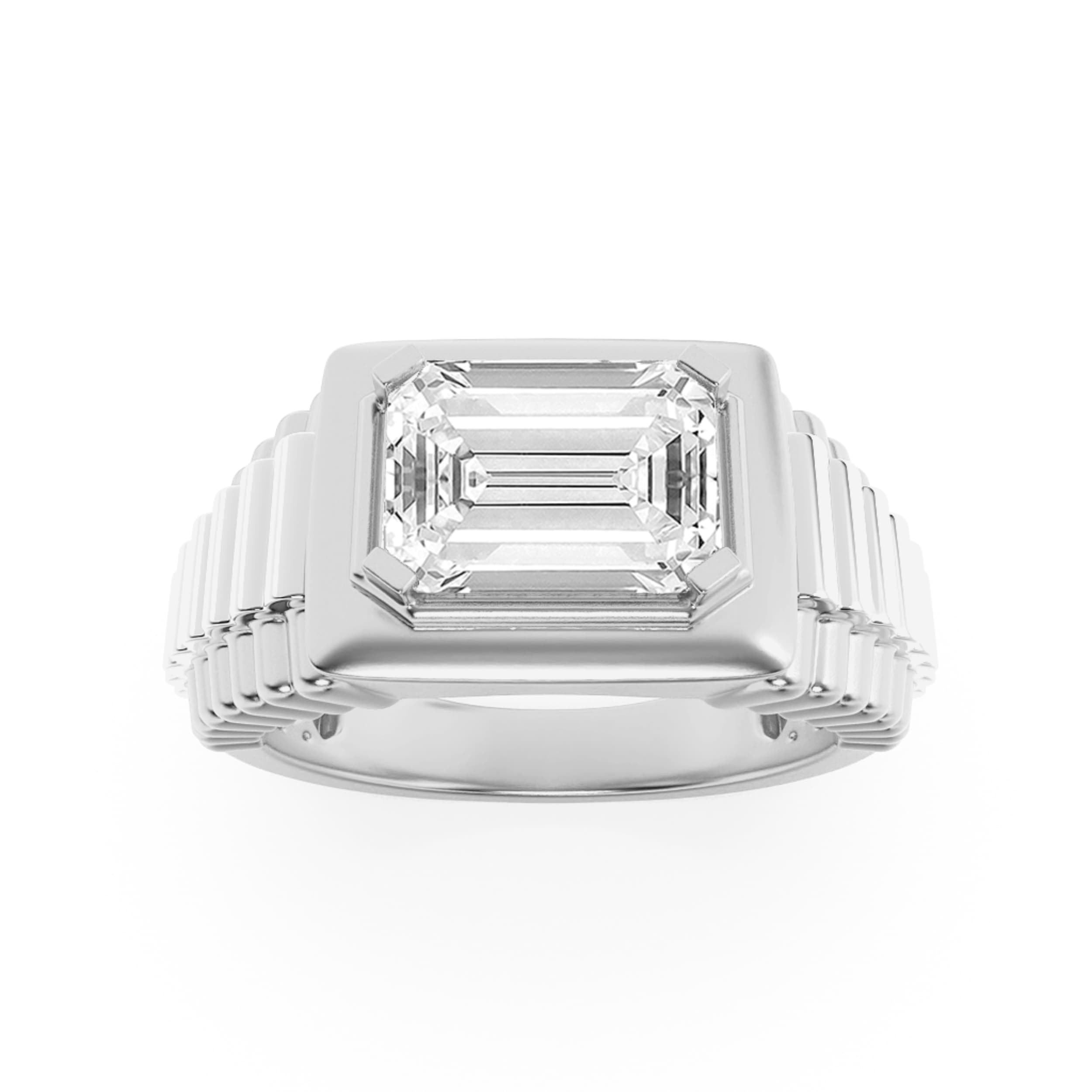 Emerald Lab Diamond Men’s Ring — 2.5 ct total weight in 14k white gold · product view 1