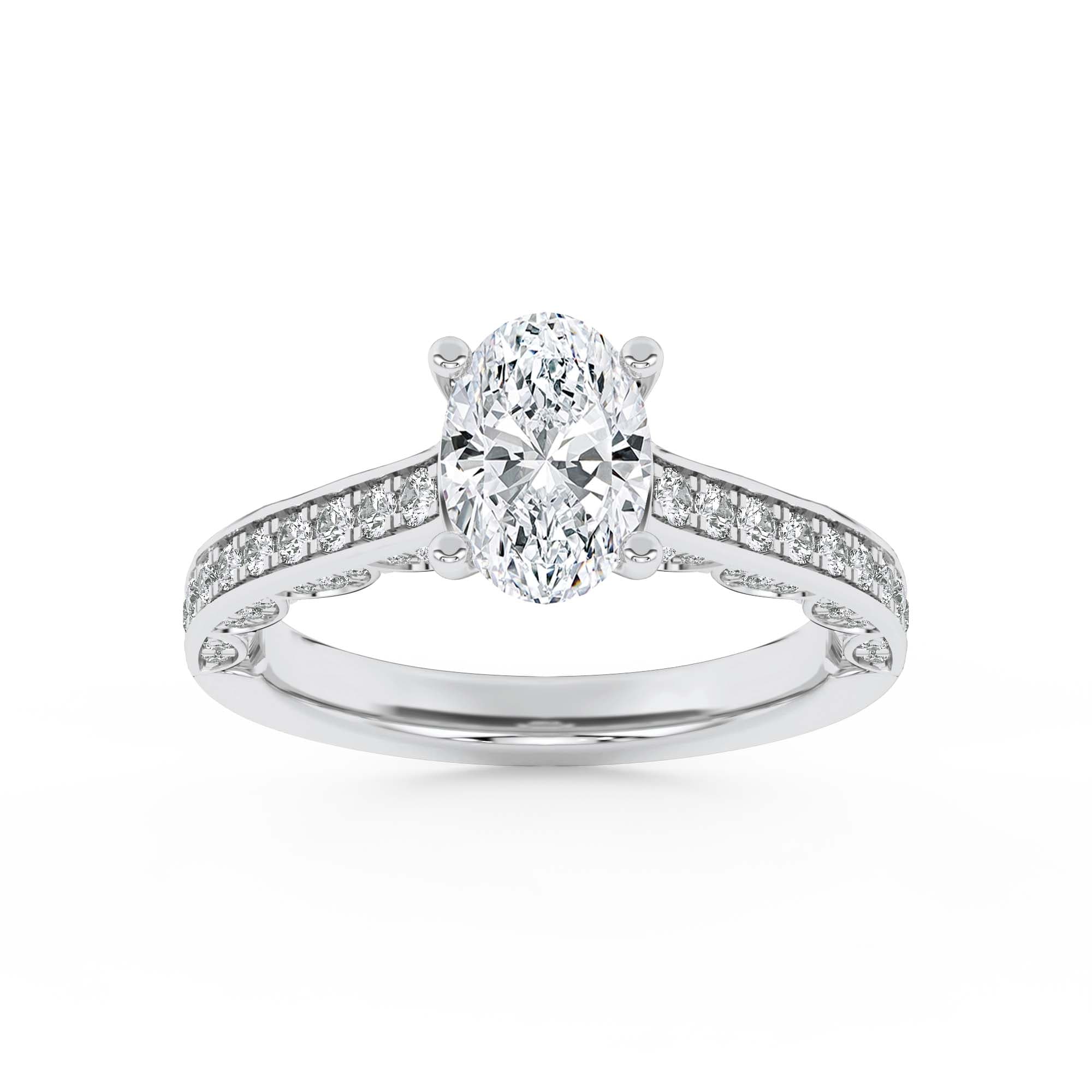 Oval Lab Diamond Accented Engagement Ring — 2 ct total weight in 14k white gold · product view 1