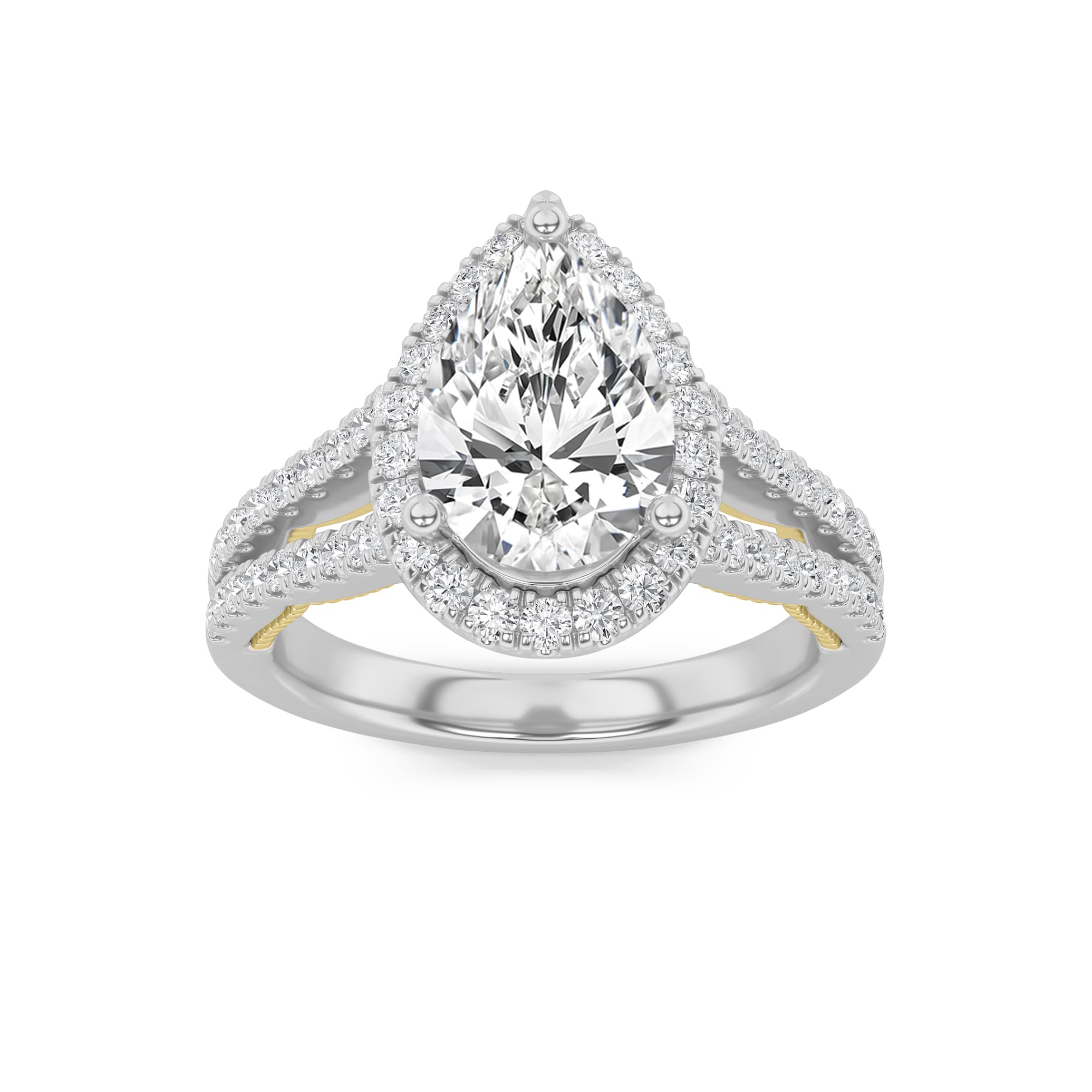 Pear Lab Diamond Split Shank Accented Ring — 2 ct total weight in 14k white gold · product view 1