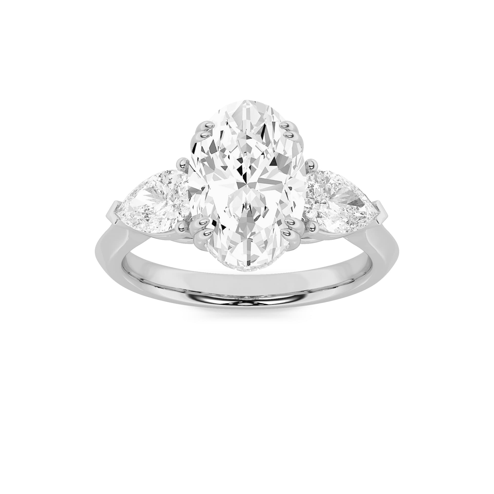 Oval Lab Diamond Three Stone Hidden Halo Ring — 3 ct total weight in 14k white gold · product view 1