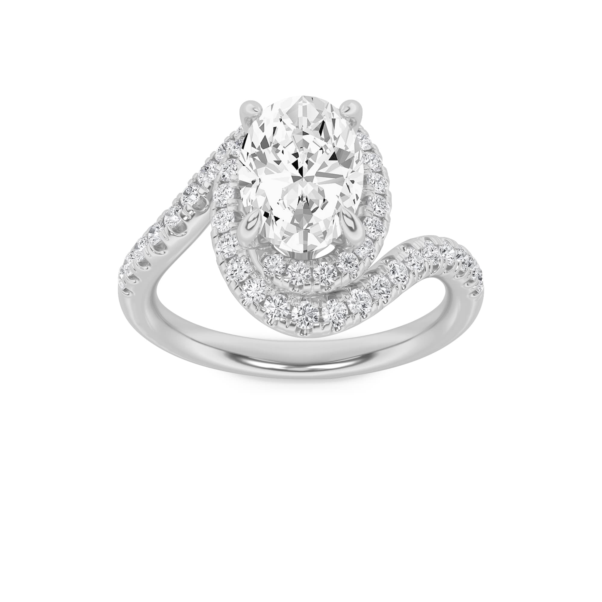 Oval Lab Diamond Swirl Accented Engagement Ring — 2 ct total weight in 14k white gold · product view 1