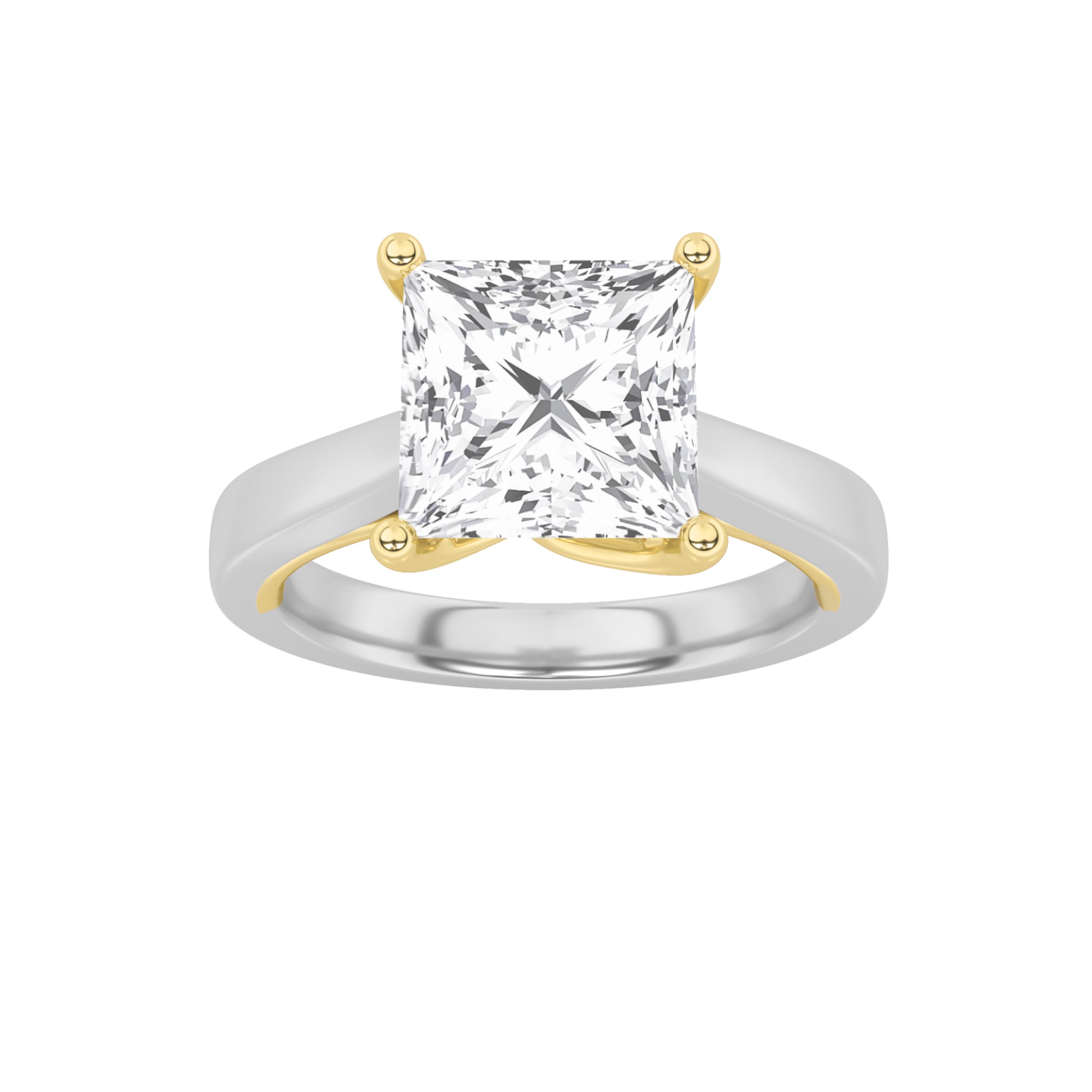 Princess Lab Diamond Two-Tone Twisted Basket Cathedral Shank Solitaire Ring — 1 ct total weight in 14k white gold · product view 1