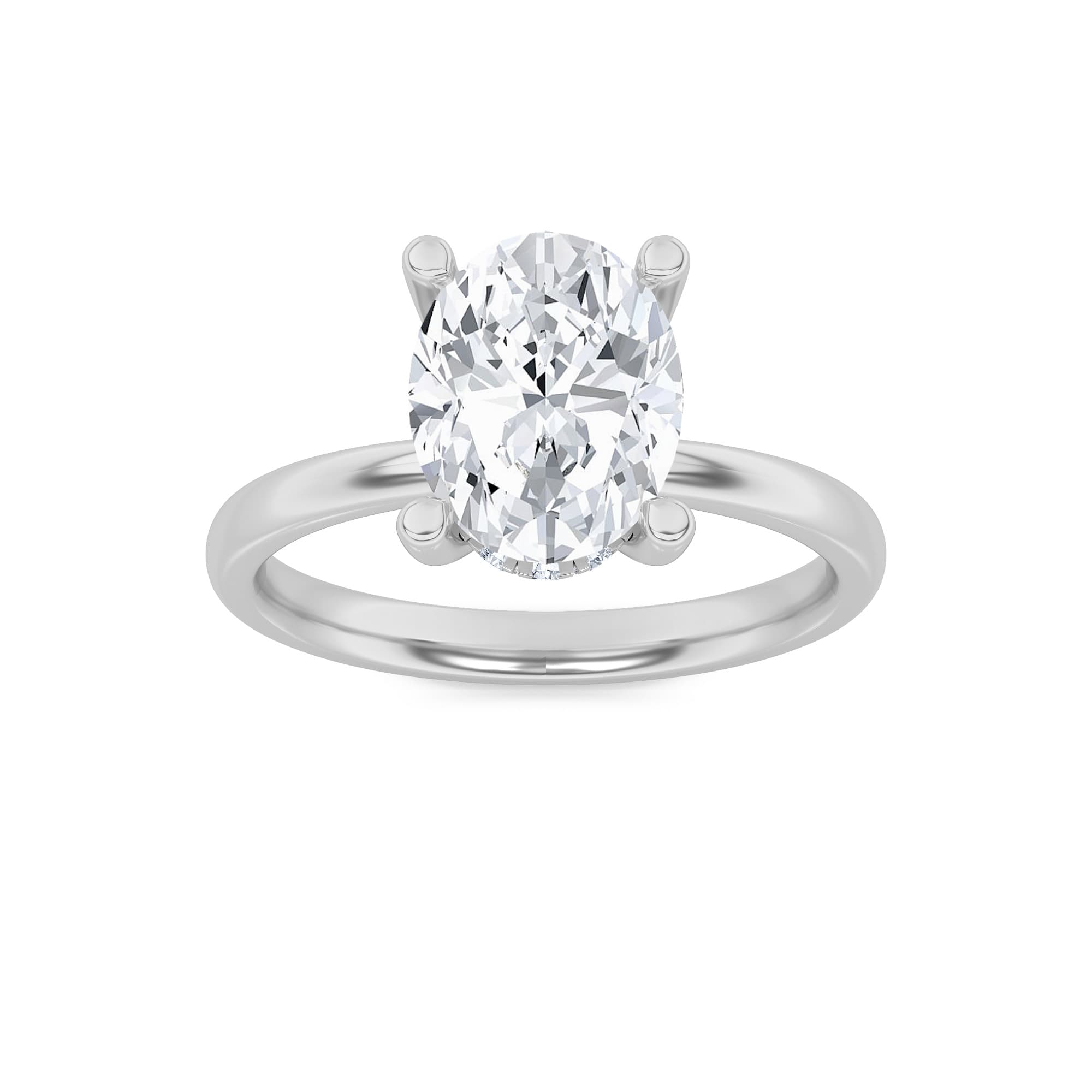 Oval Lab Diamond HiddenHalo Petite Shank Ring — 2 ct total weight in 14k white gold · product view 1