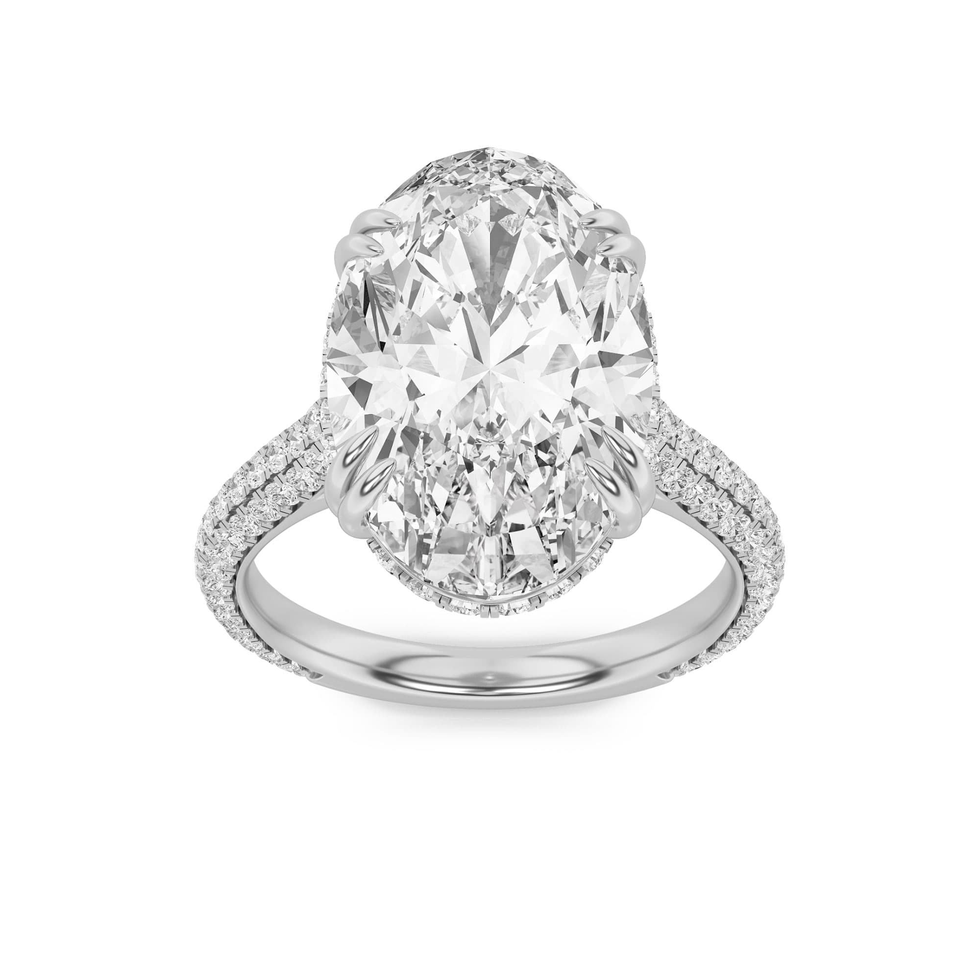 Oval Lab Diamond Bold Statement Accented Ring — 7 ct total weight in 14k white gold · product view 1