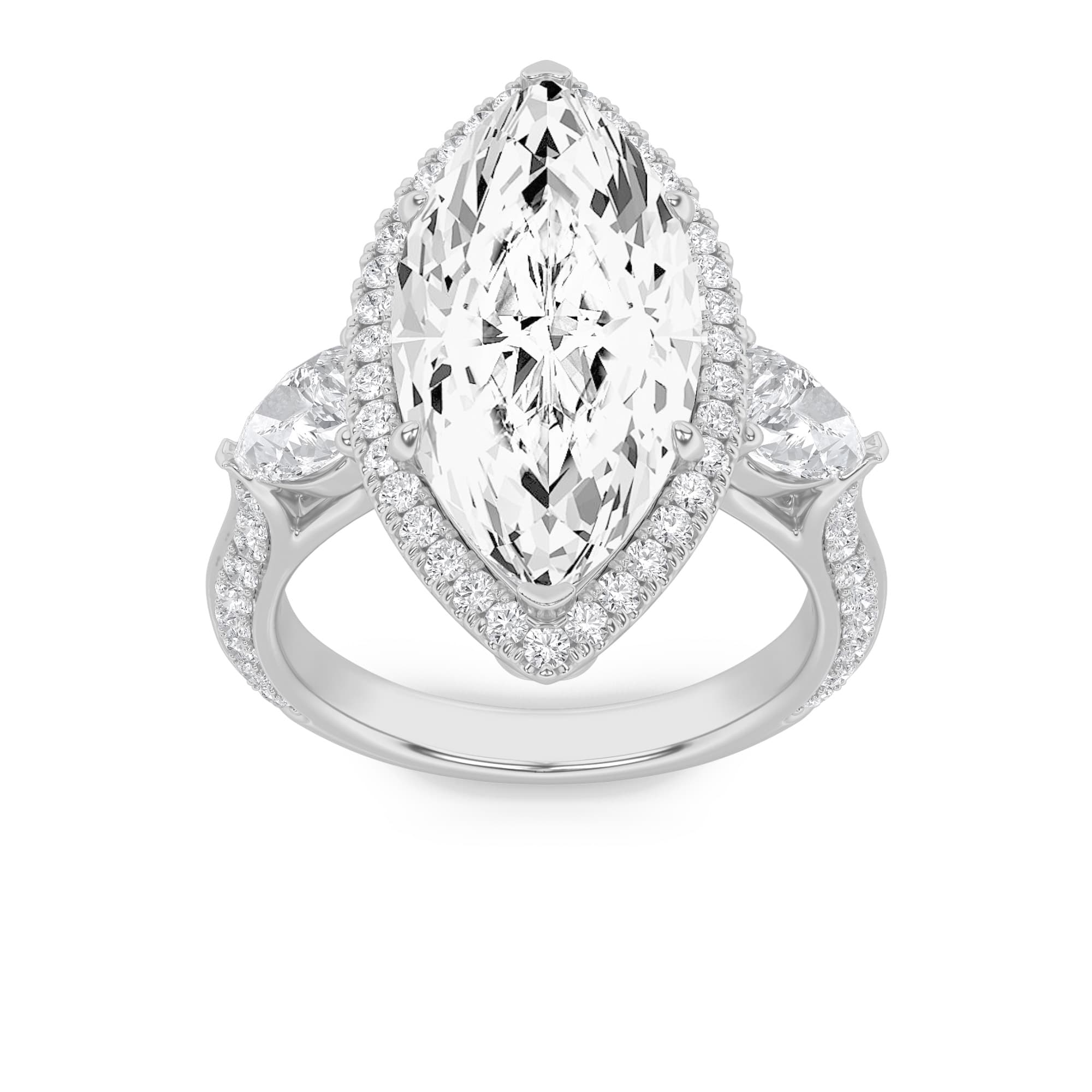 Marquise Lab Diamond Bold Statement Accented Ring — 6.5 ct total weight in 14k white gold · product view 1