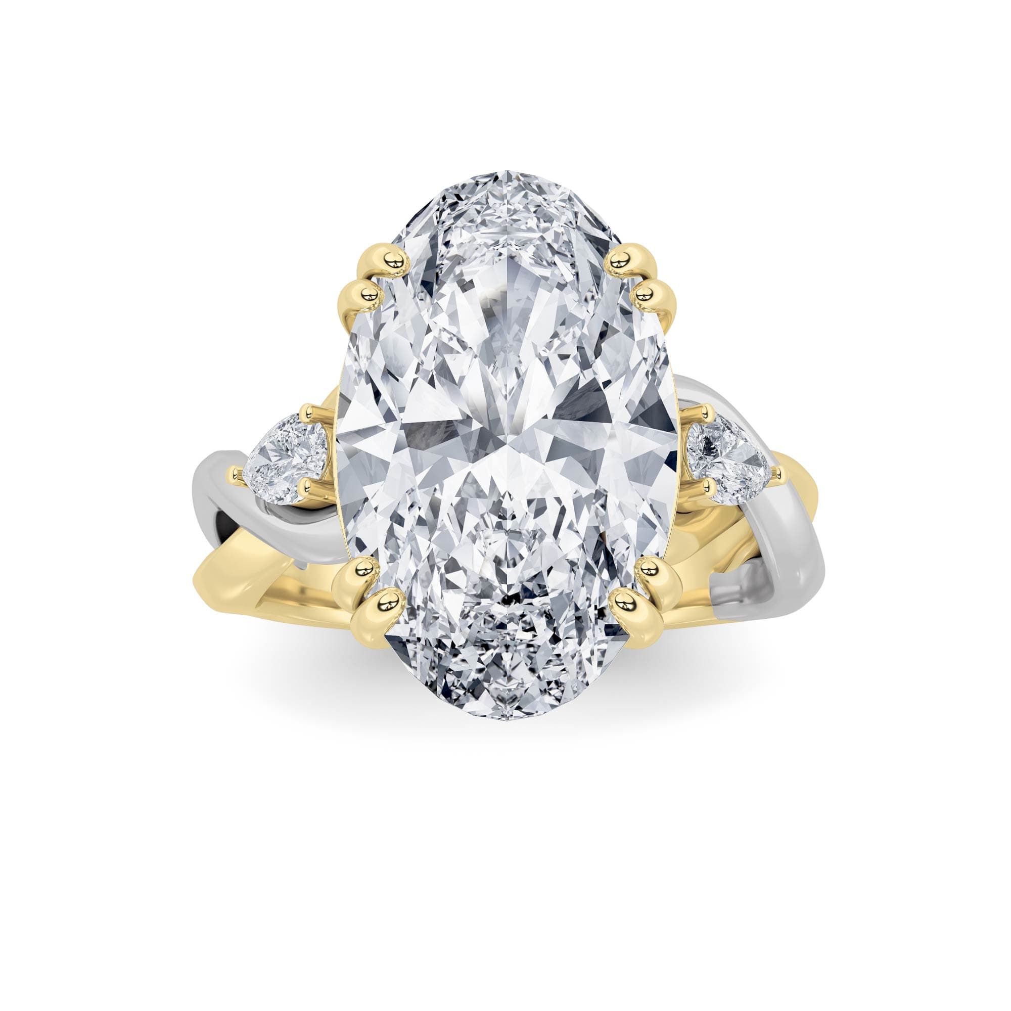 Oval Lab Diamond Bold Accented Engagement Ring — 6.25 ct total weight in 14k white gold · product view 1