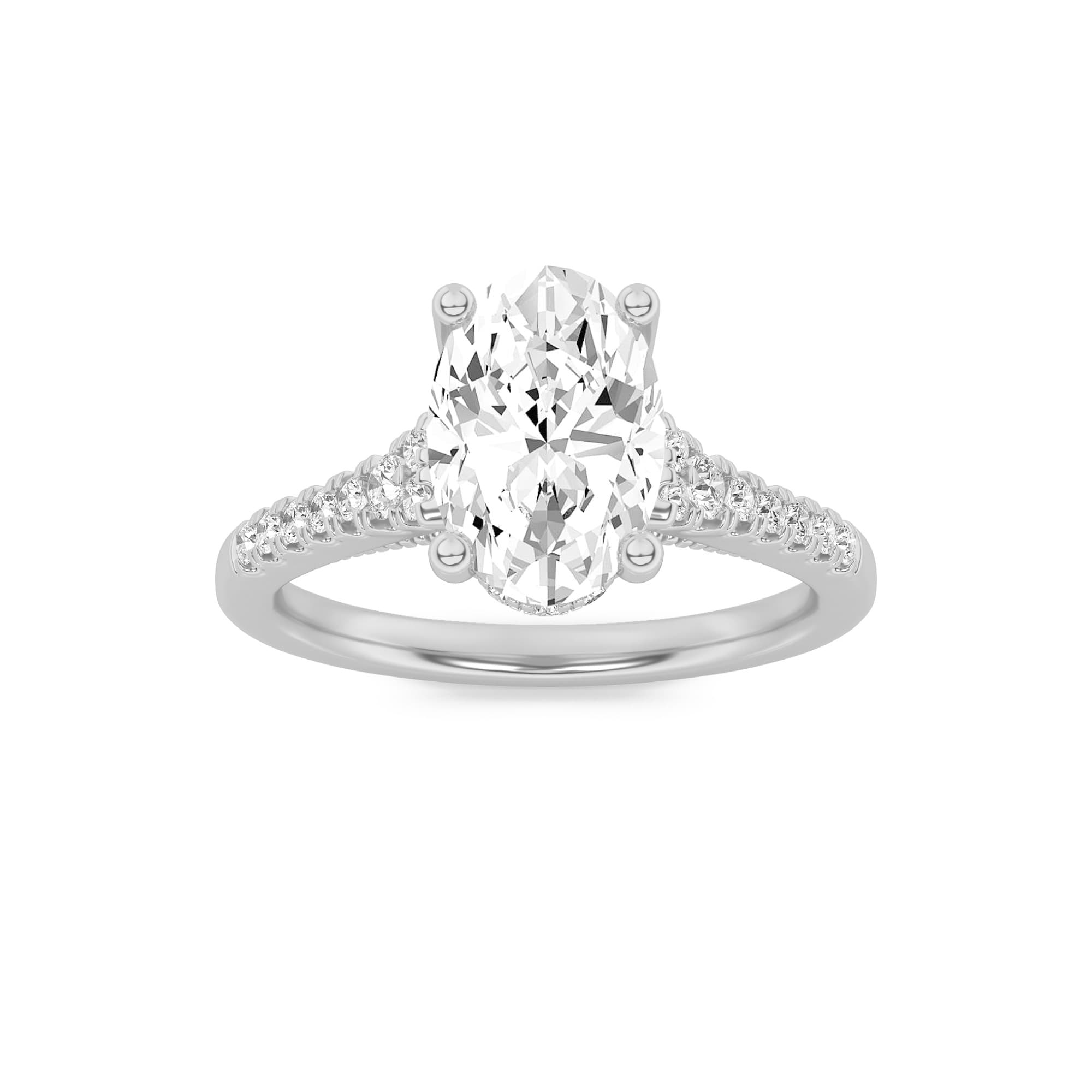 Oval Lab Diamond Accented Engagement Ring — 1.5 ct total weight in 14k white gold · product view 1