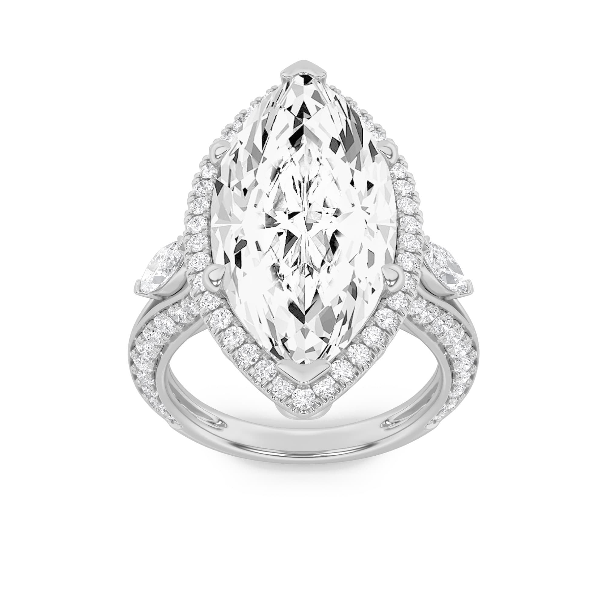 Marquise Lab Diamond Bold Statement Accented Ring — 9 ct total weight in 14k white gold · product view 5