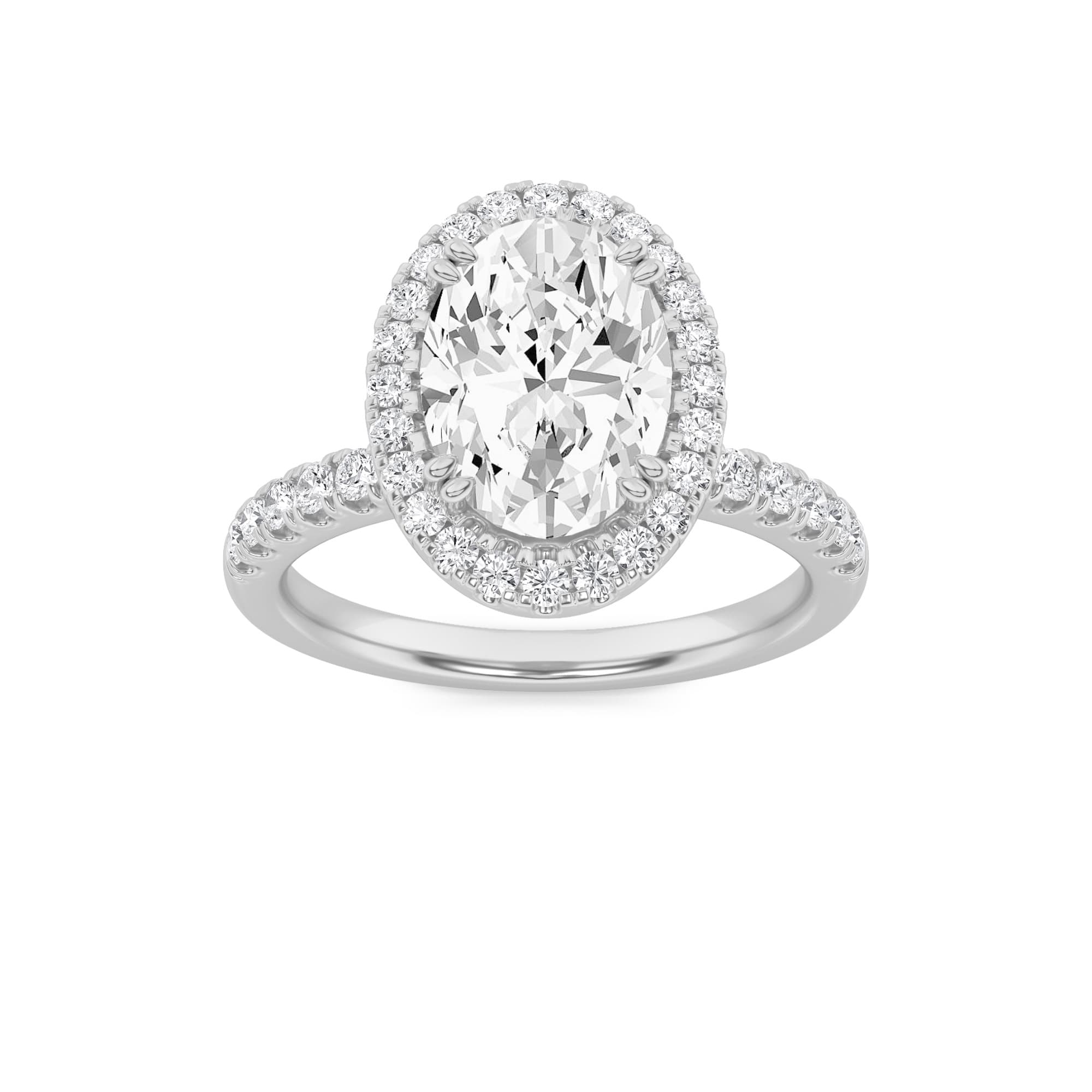 Oval Lab Diamond Halo Accented Engagement Ring — 3 ct total weight in 14k white gold · product view 1