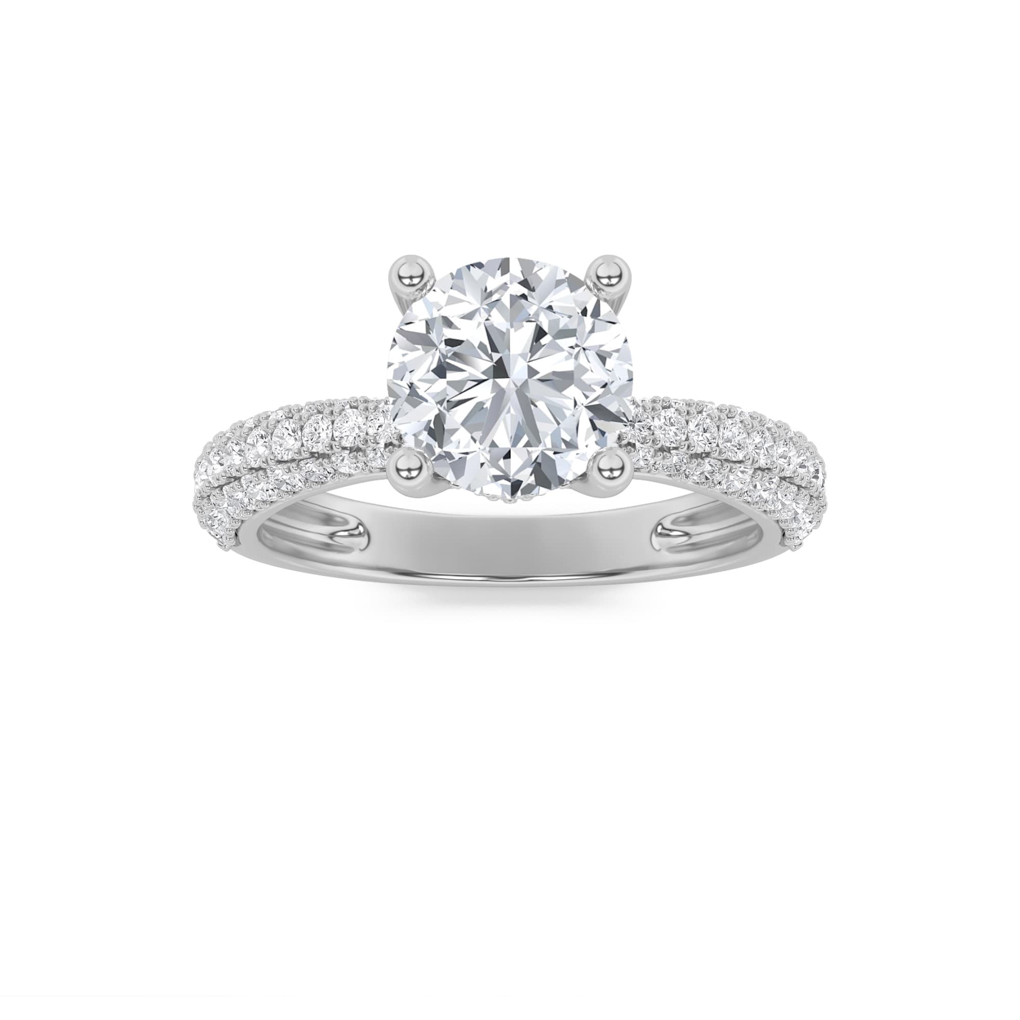 Round Lab Diamond ThreeRow Micro Pave Engagement Ring — 2 ct total weight in 14k white gold · product view 1