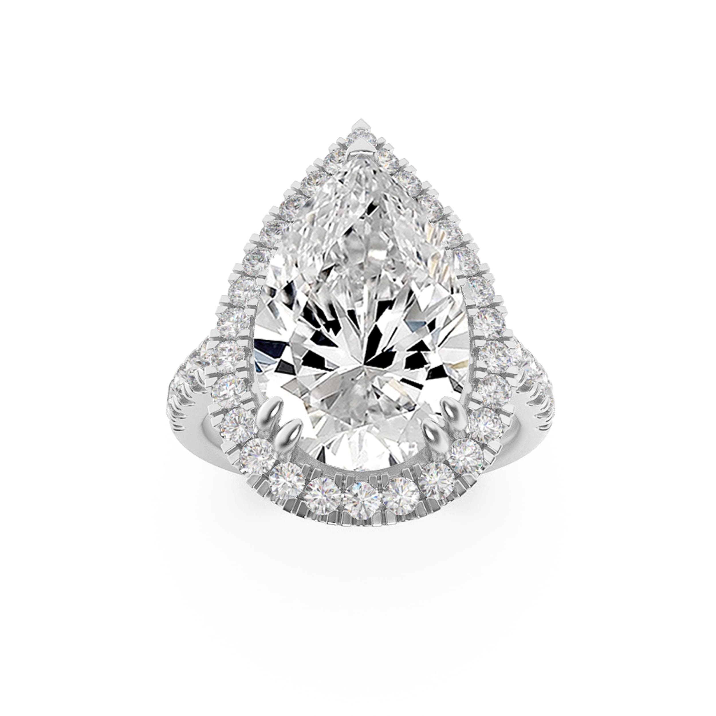 Pear Lab Diamond Bolld Accented Halo Engagement Ring — 3 ct total weight in 14k white gold · product view 1