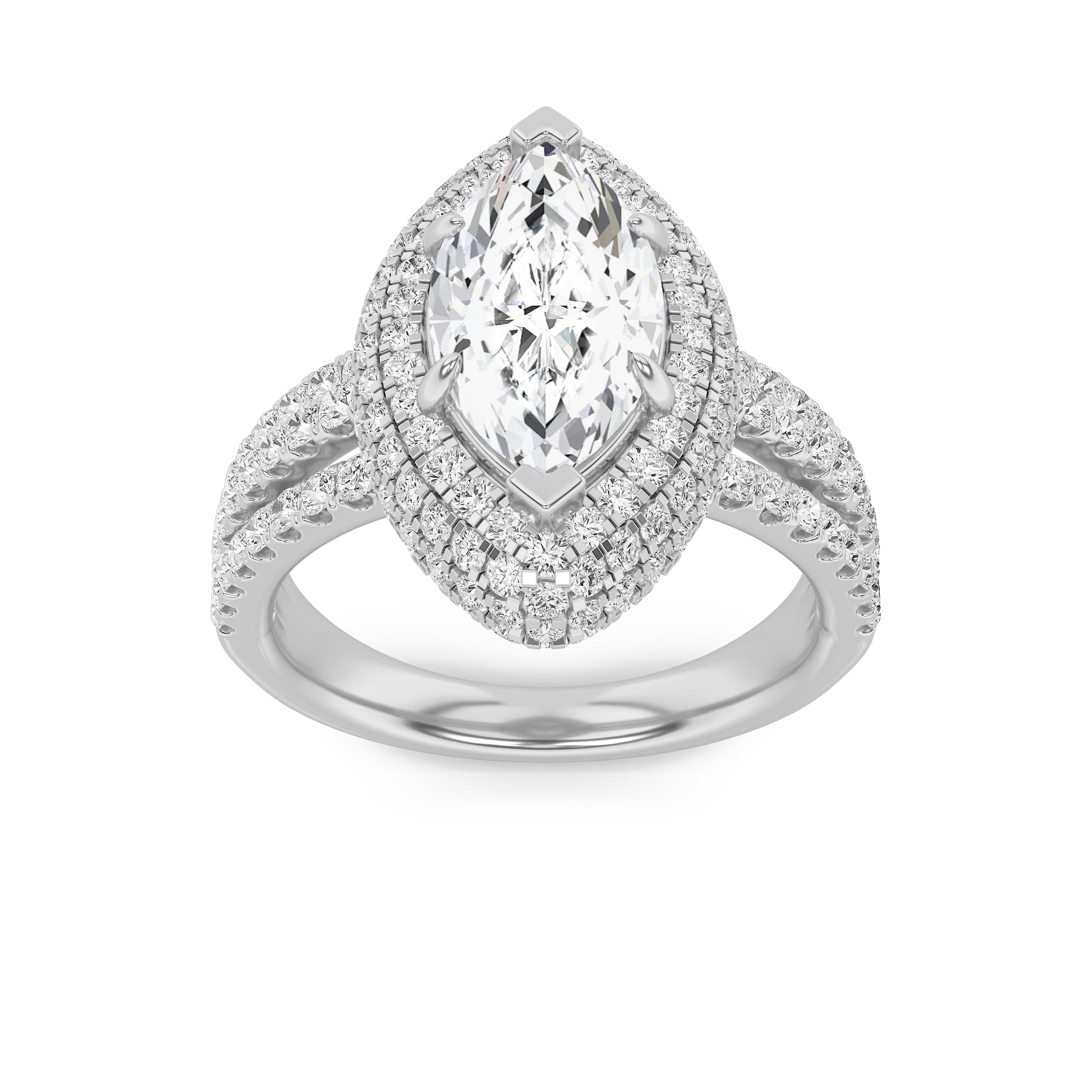 Marquise Lab Diamond Three Row Accented Halo Engagement Ring — 3 ct total weight in 14k white gold · product view 1
