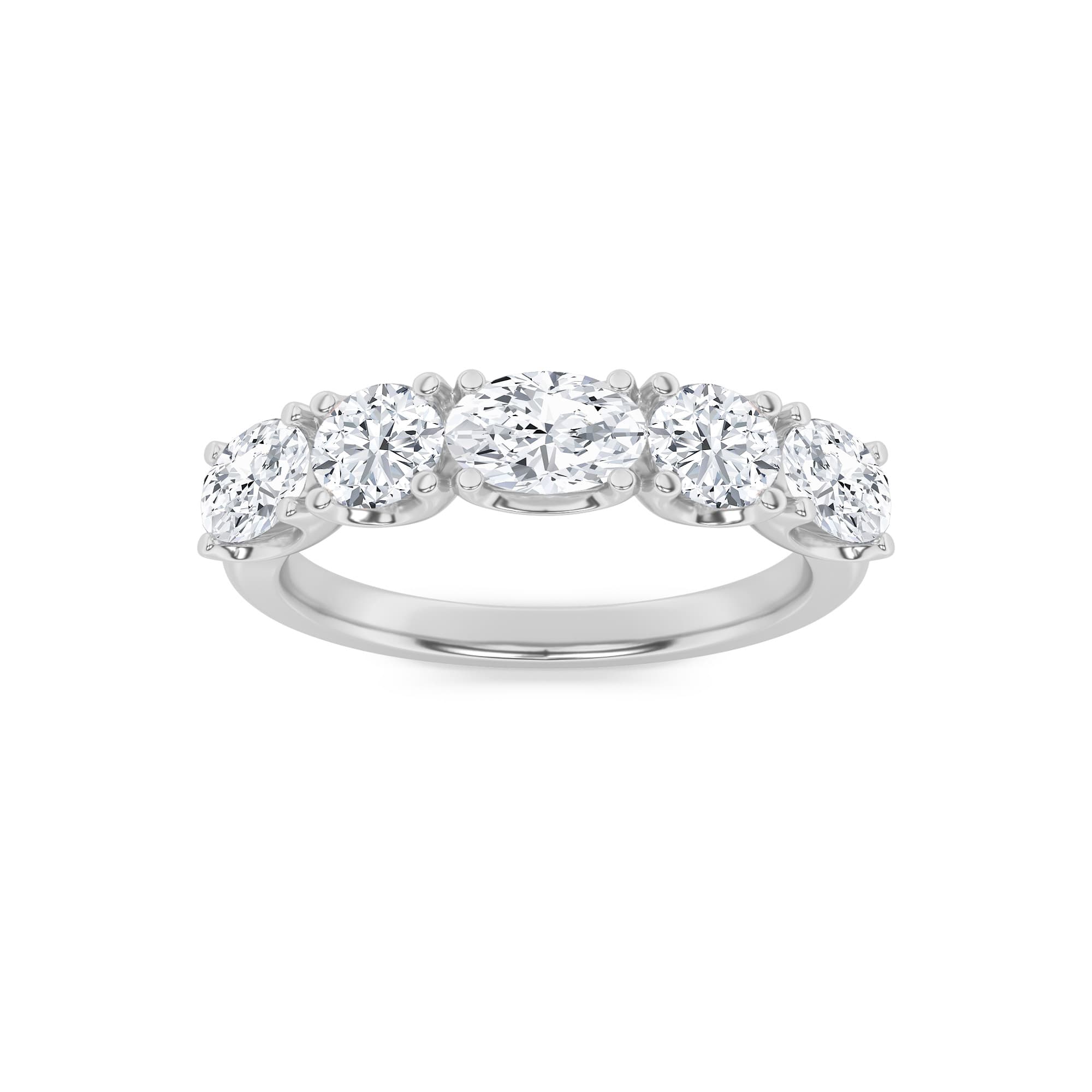 Oval Lab Diamond Five Stone Band Ring — 2 ct total weight in 14k white gold · product view 1