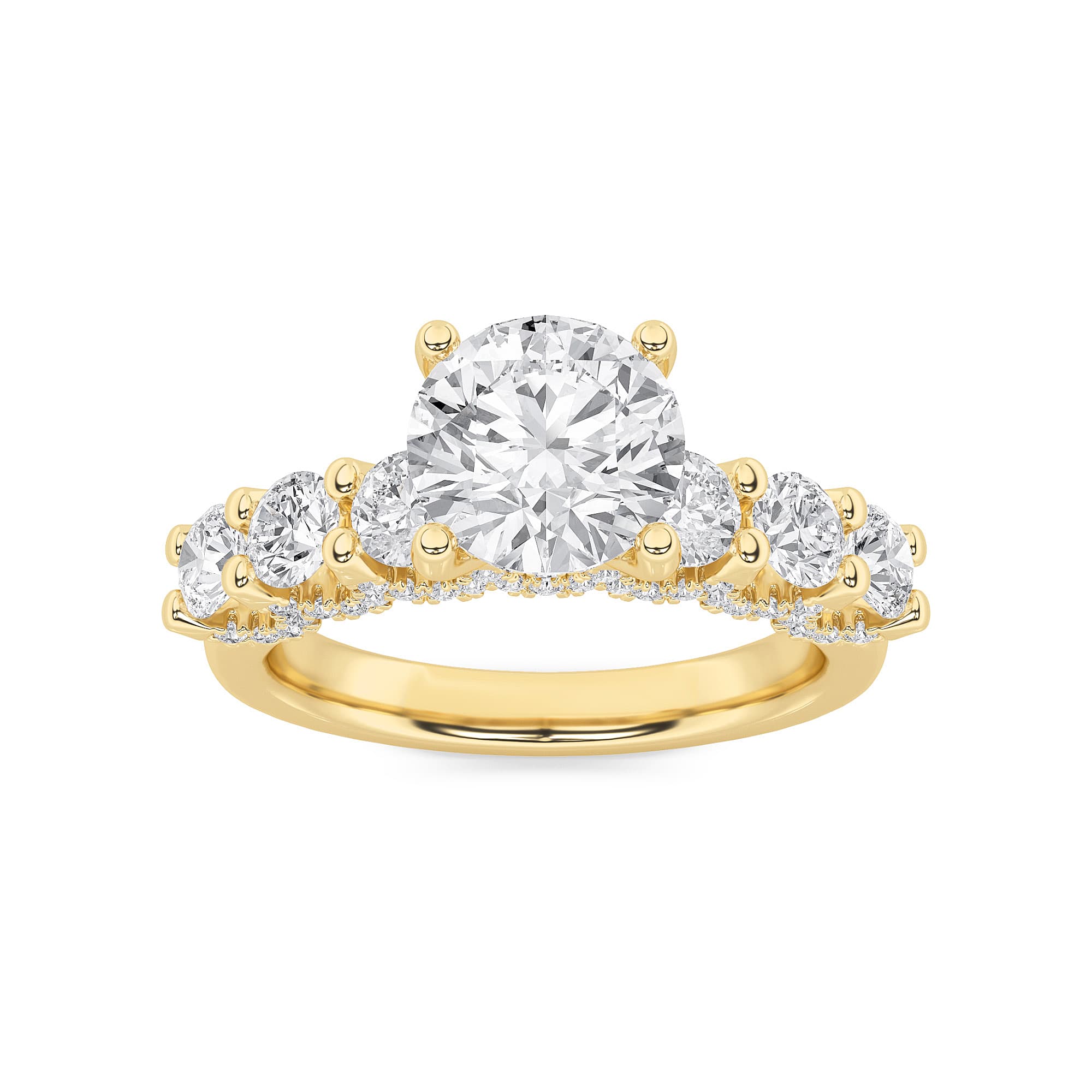 Round Lab Diamond Accented Double Halo Set of Band & Ring — 2.5 ct total weight in 14k yellow gold · product view 1