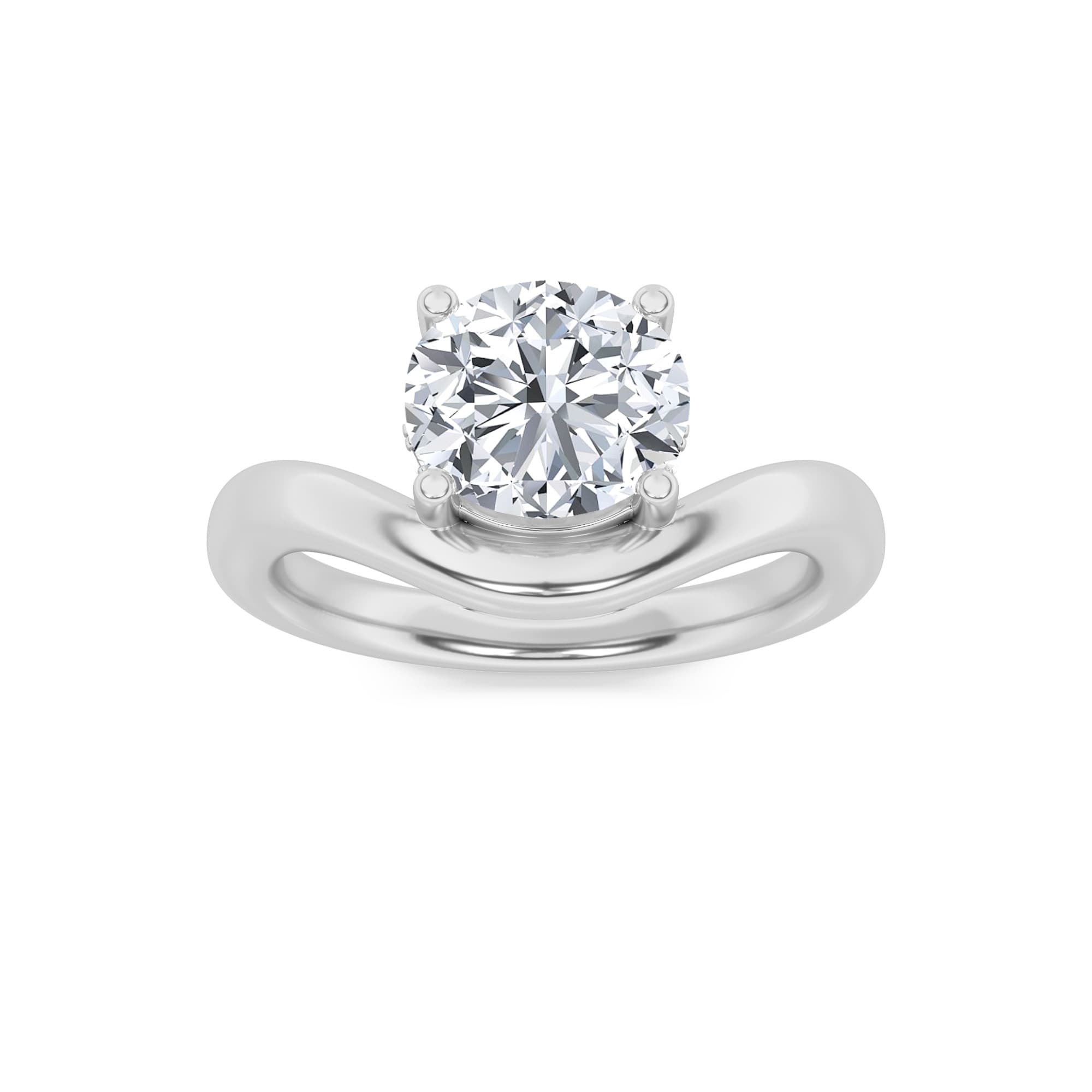 Round Lab Diamond Accented Solitaire Fancy Engagement Ring — 2 ct total weight in 14k white gold · product view 1