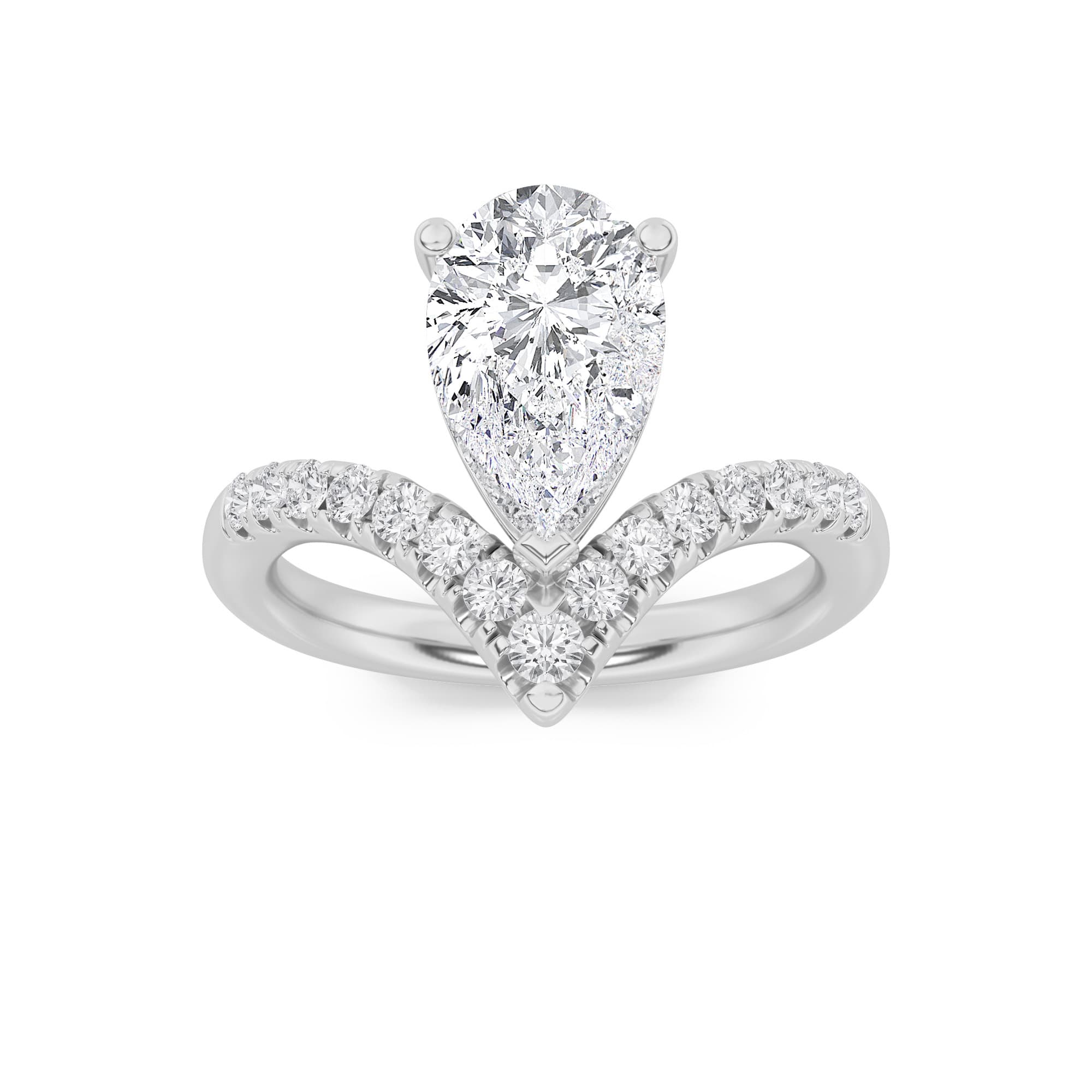 Pear Lab Diamond Accented Solitaire Fancy Engagement Ring — 2 ct total weight in 14k white gold · product view 1