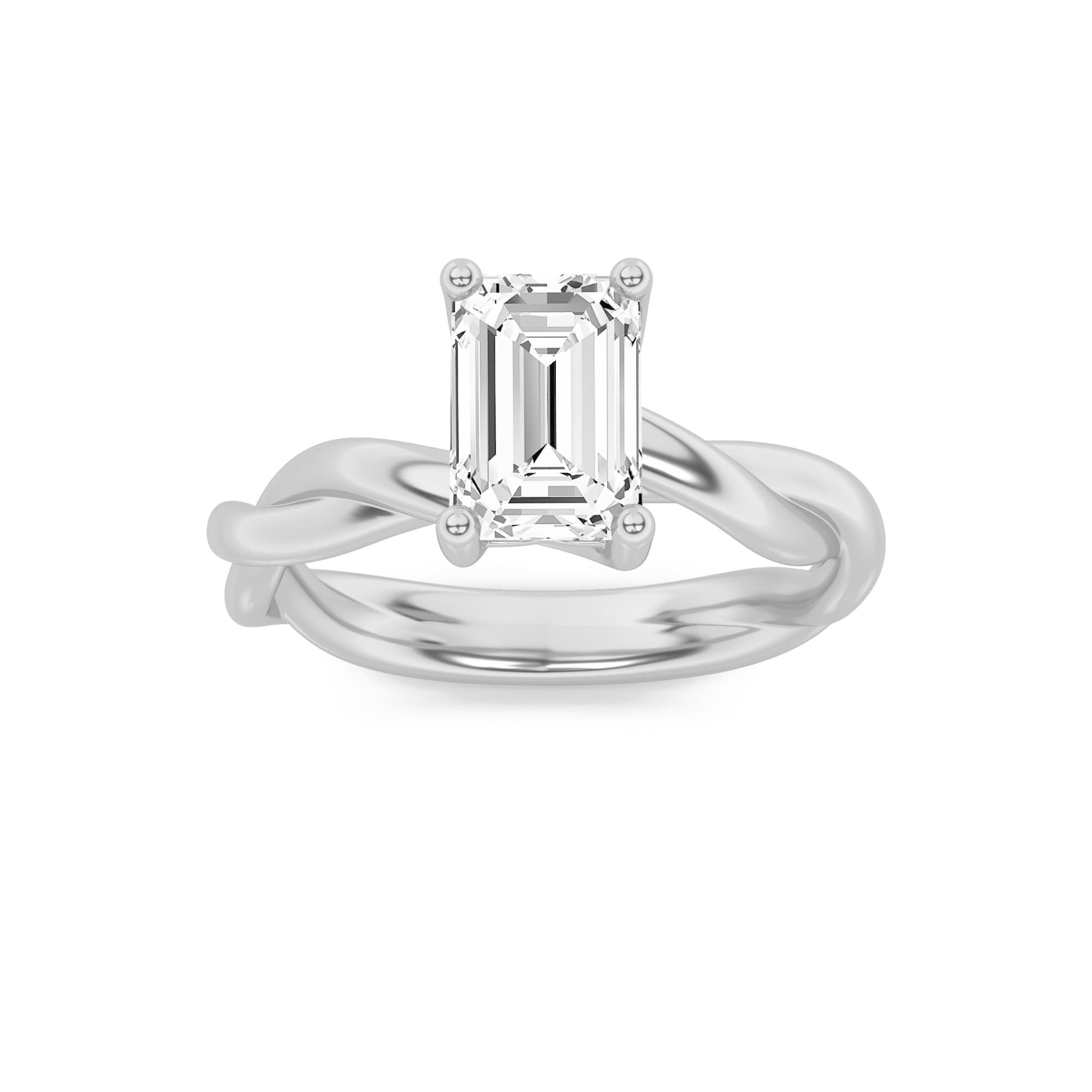 Emerald Lab Diamond Twisted Shank Solitaire Engagement Ring — 1 ct total weight in 14k white gold · product view 1