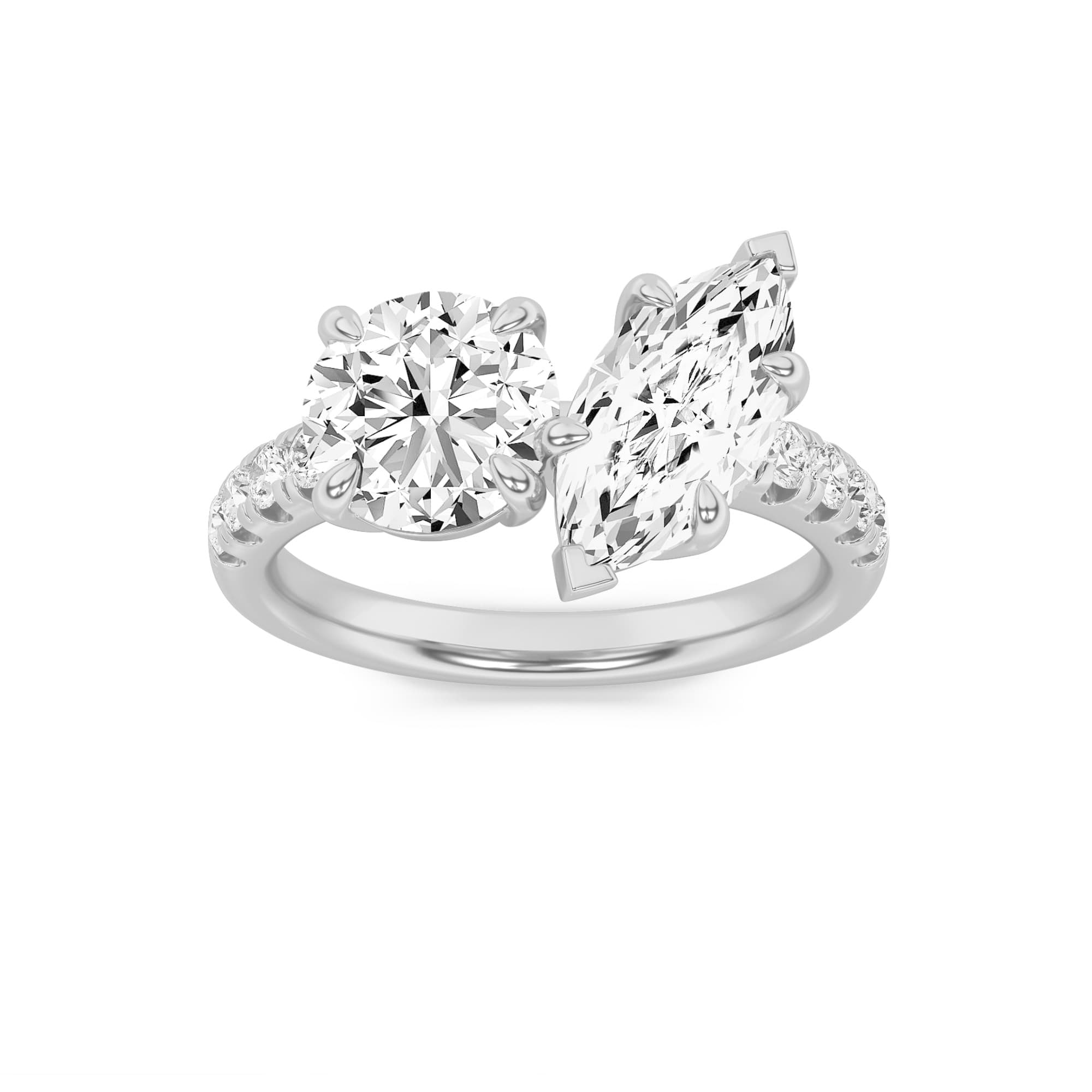 Round Lab Diamond Toi et Moi Engagement Ring — 3 ct total weight in 14k white gold · product view 1