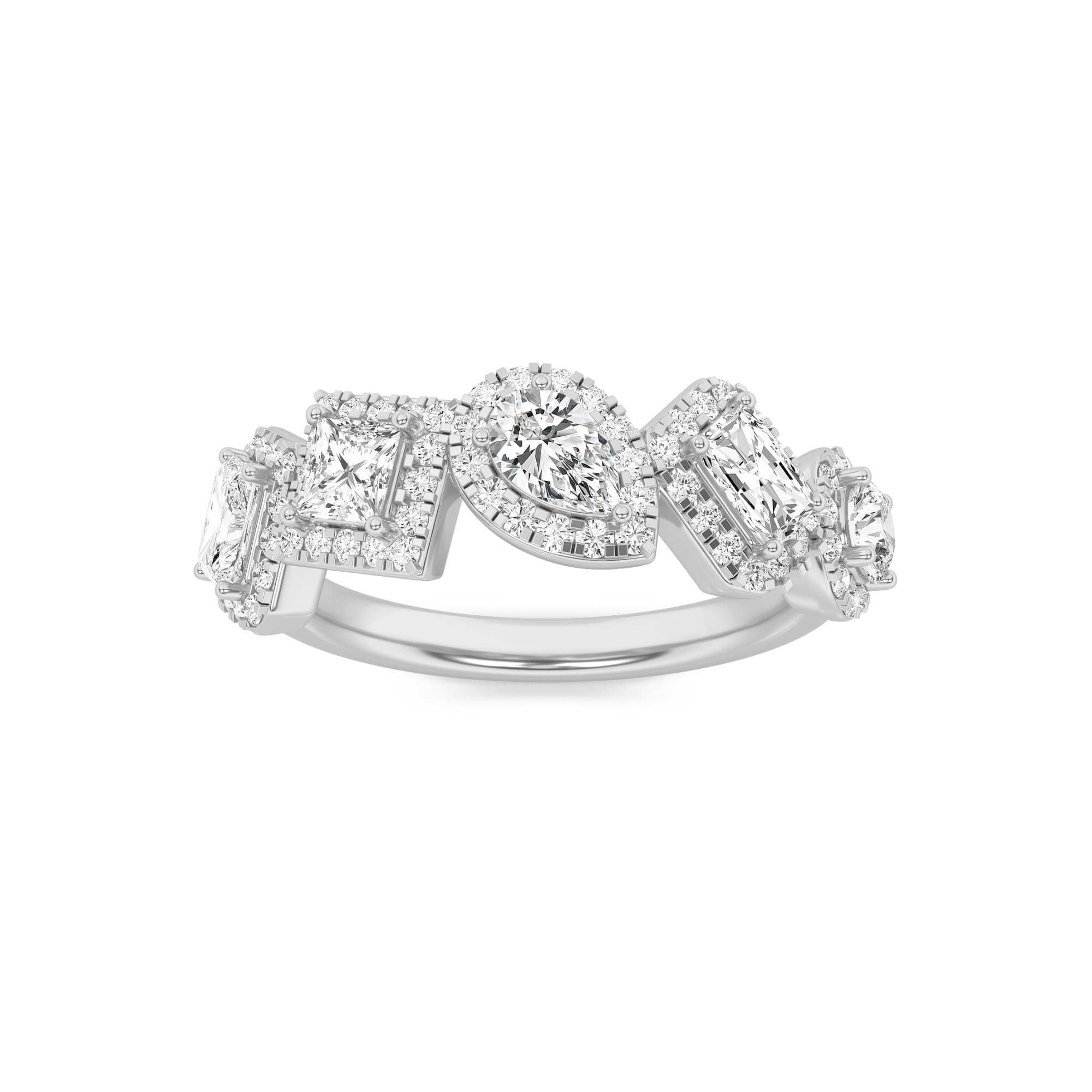 Mixed-Cut Lab Diamond FiveStoneHalo Fashion Ring — 1.33 ct total weight in 14k white gold · product view 1