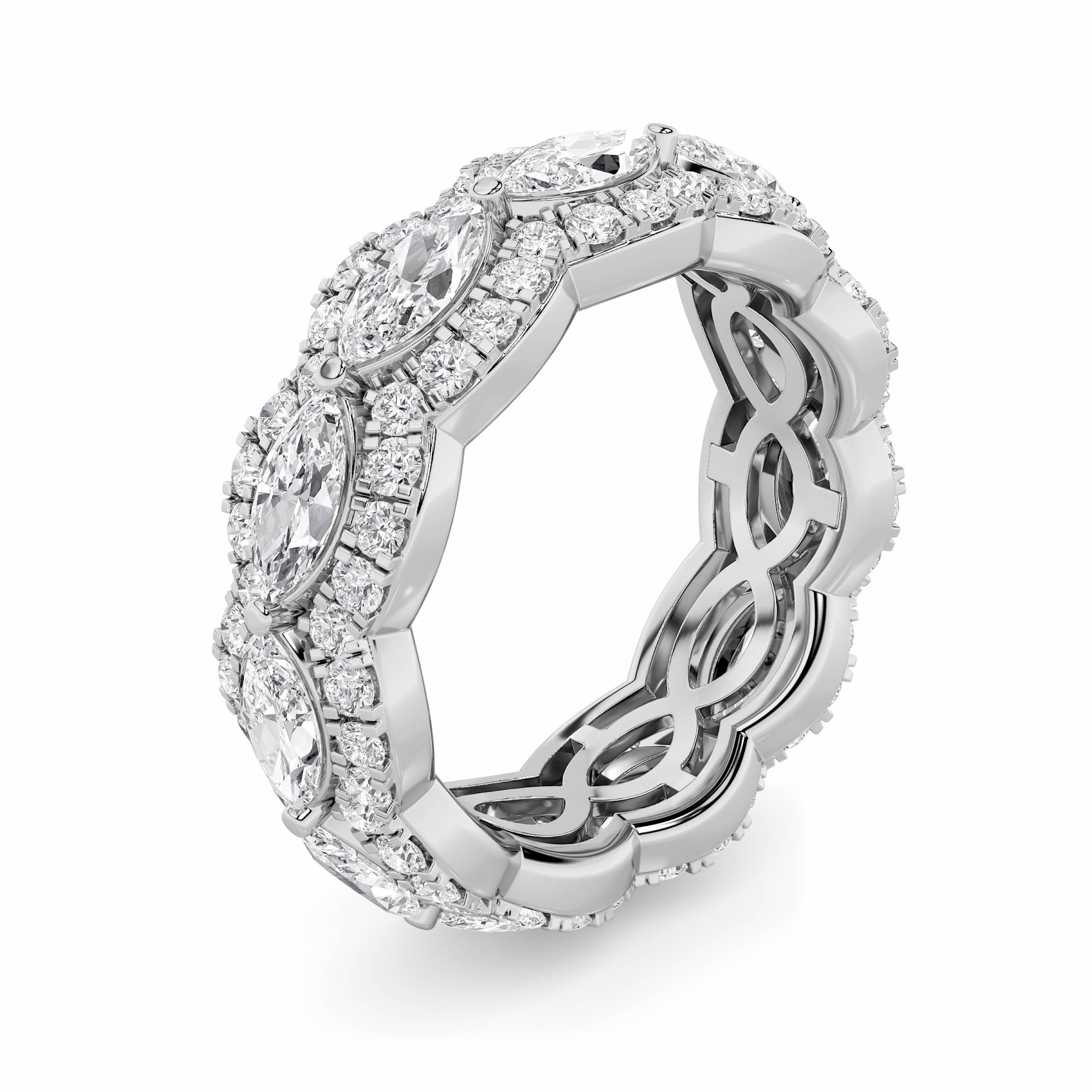 Marquise Lab Diamond Eternity Band Ring — 4 ct total weight in 14k white gold · product view 5