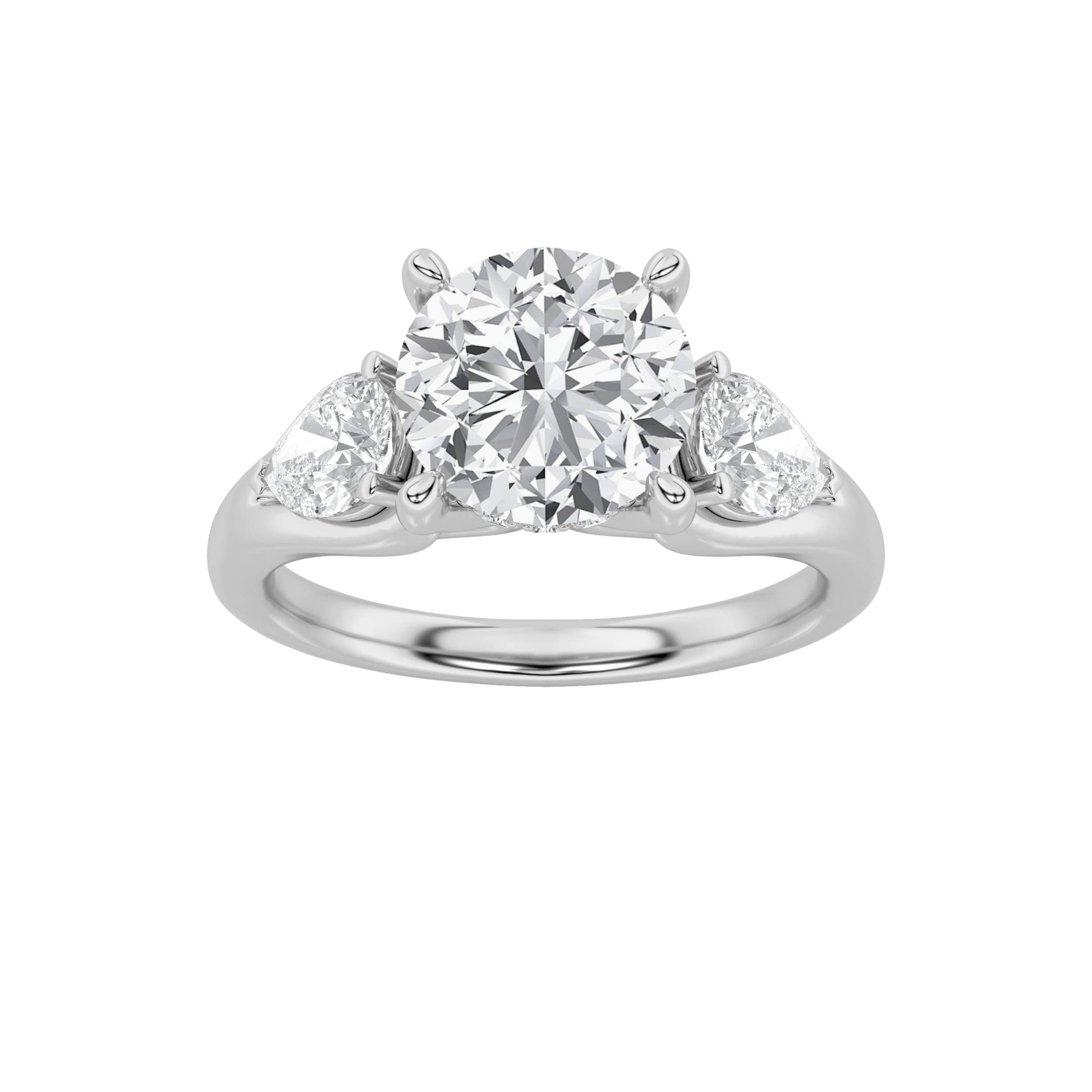 Round Lab Diamond Accented Three Stone Ring — 2 ct total weight in 14k white gold · product view 1