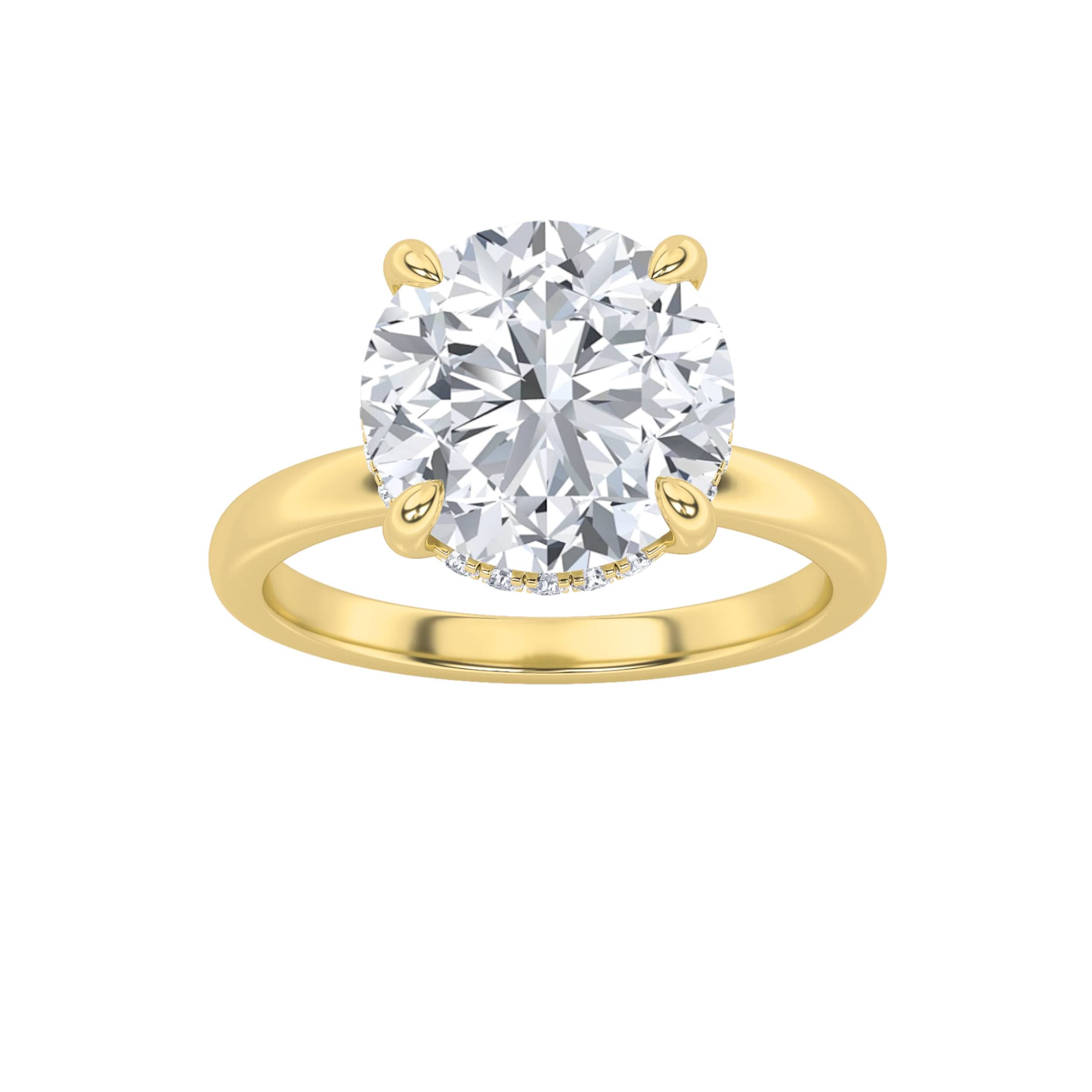 Round Lab Diamond Classic Hidden Halo Solitaire Engagement Ring — 3.5 ct total weight in 14k yellow gold · product view 1