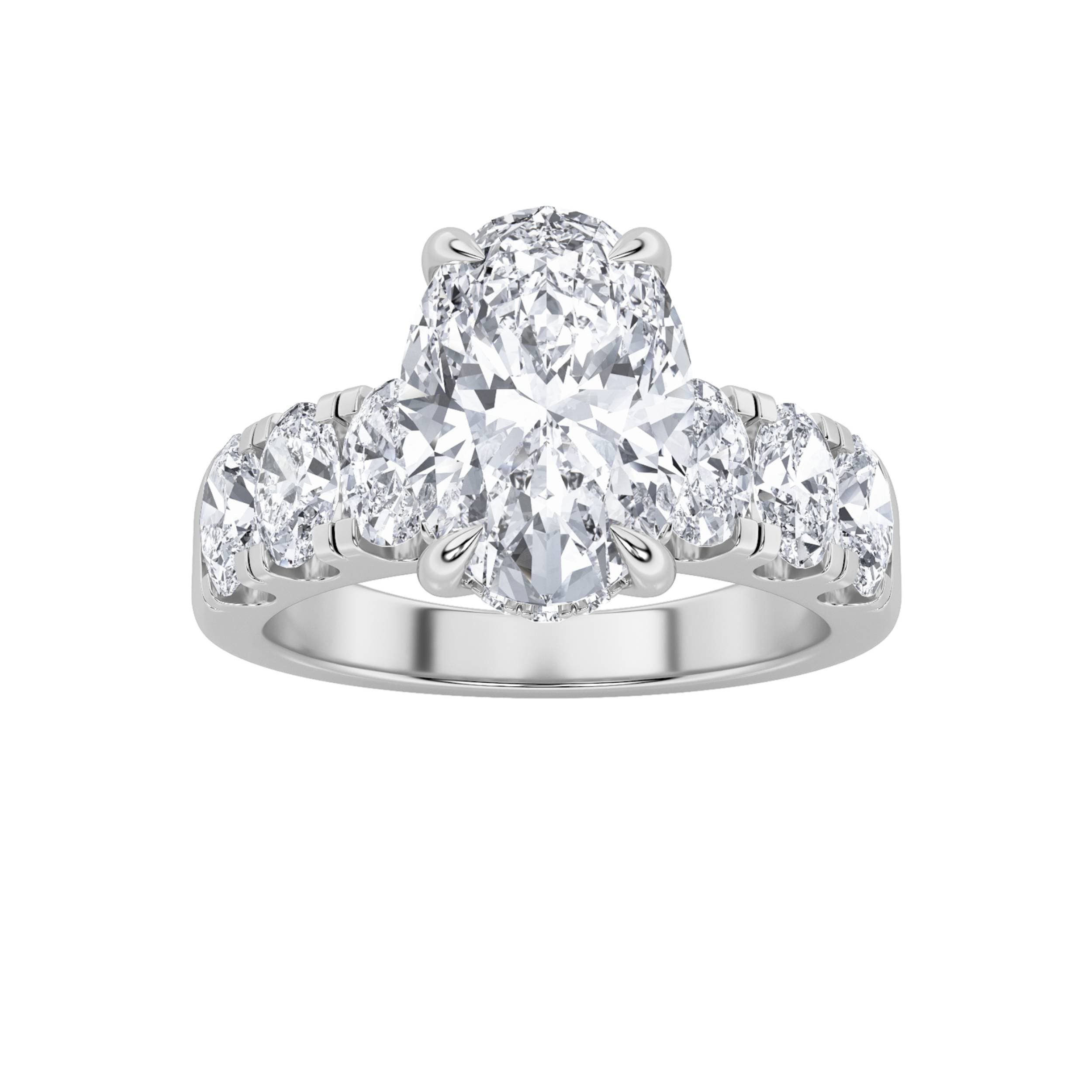 Oval Lab Diamond Bold Accented Engagement Ring — 4 ct total weight in 14k white gold · product view 1
