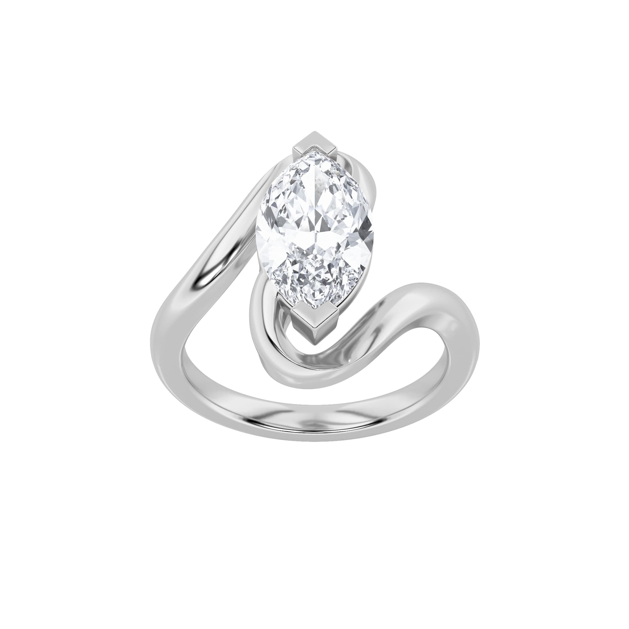 Marquise Lab Diamond Swirl Engagement Ring — 2 ct total weight in 14k white gold · product view 1