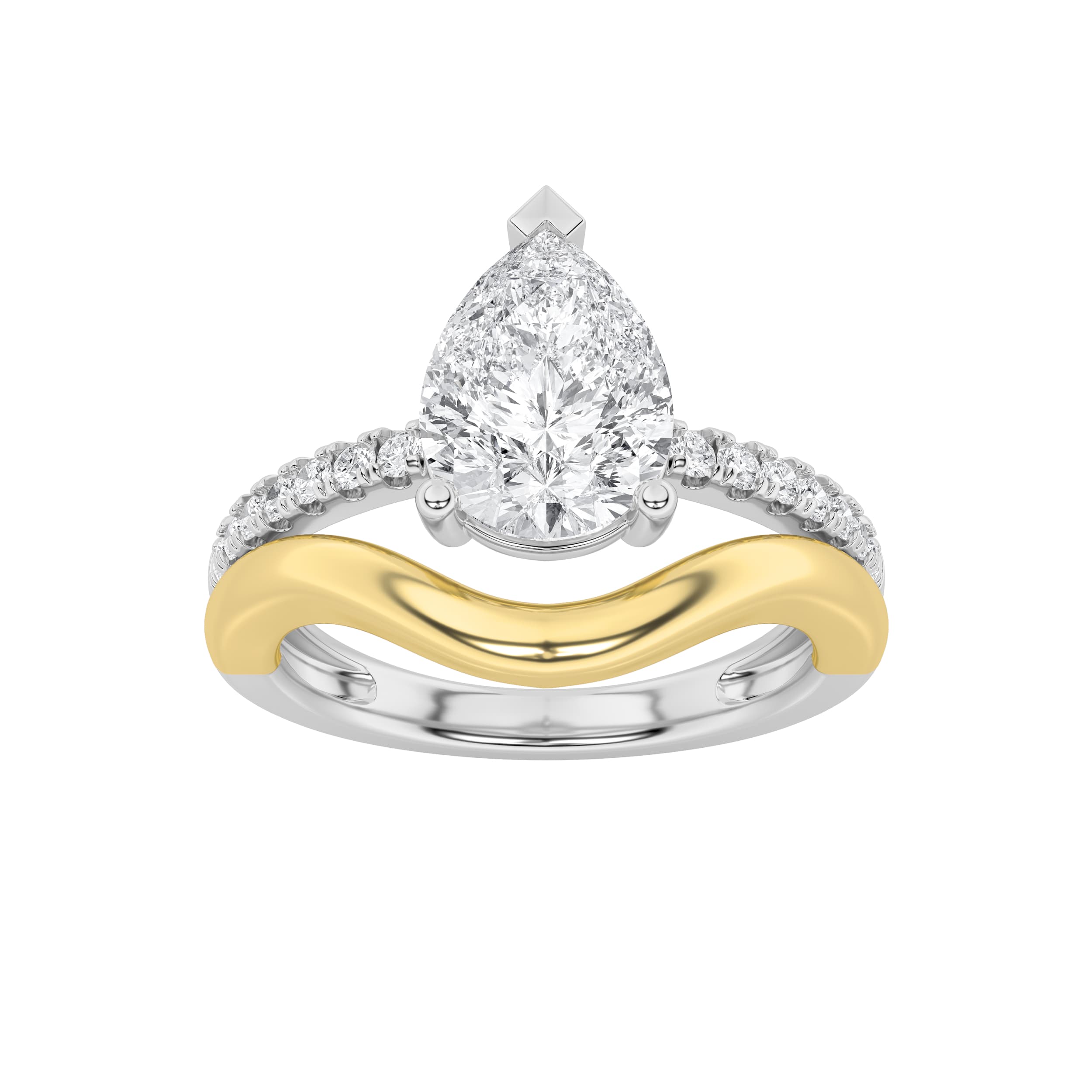 Pear Lab Diamond Two-Tone Wave Inspired Engagement Ring — 2 ct total weight in 14k white gold · product view 1