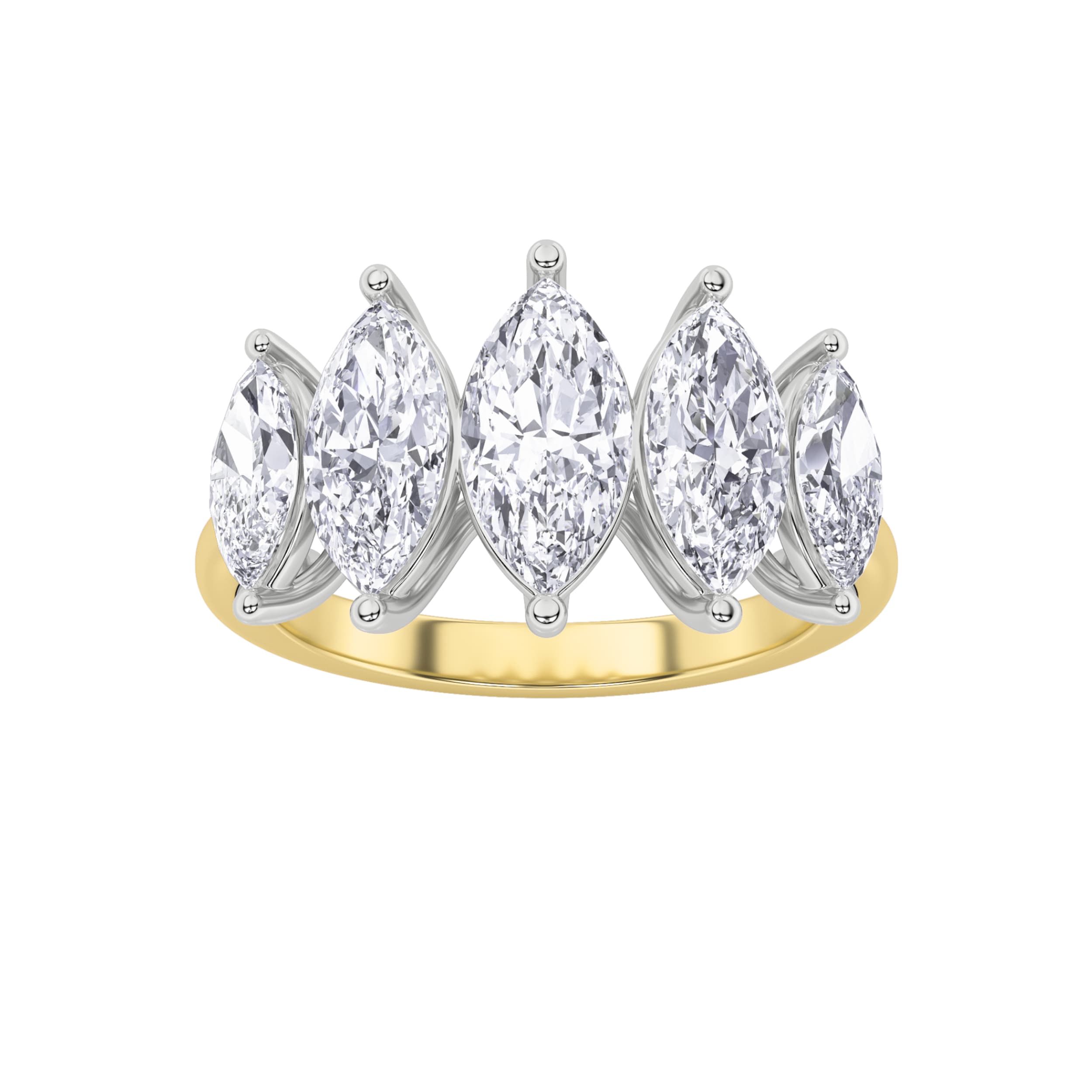 Marquise Lab Diamond Five Stone Ring — 2.5 ct total weight in 14k yellow gold · product view 1
