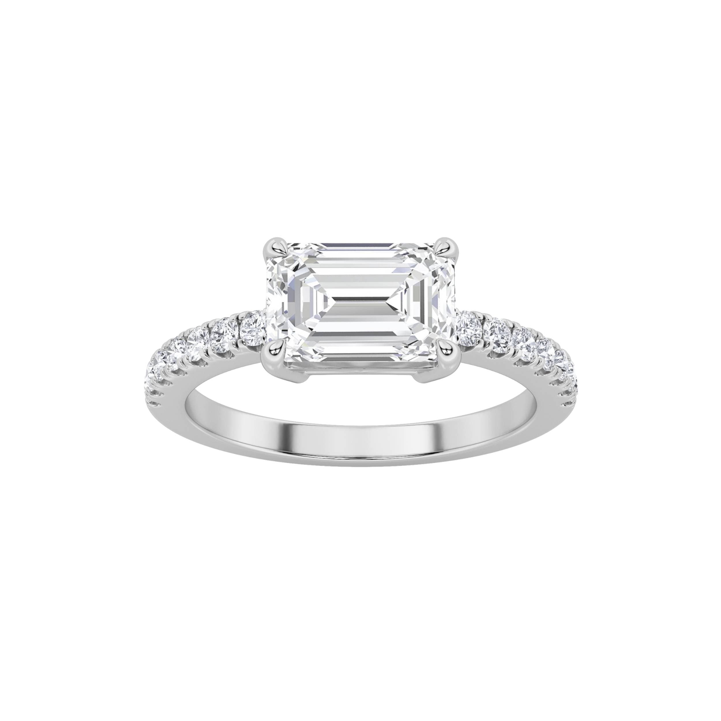 Emerald Lab Diamond East–West Accented Ring — 1.5 ct total weight in 14k white gold · product view 1